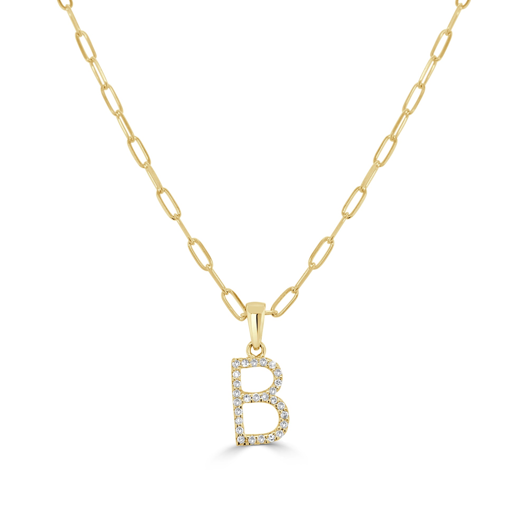 14K Gold Diamond Initial Necklace - B