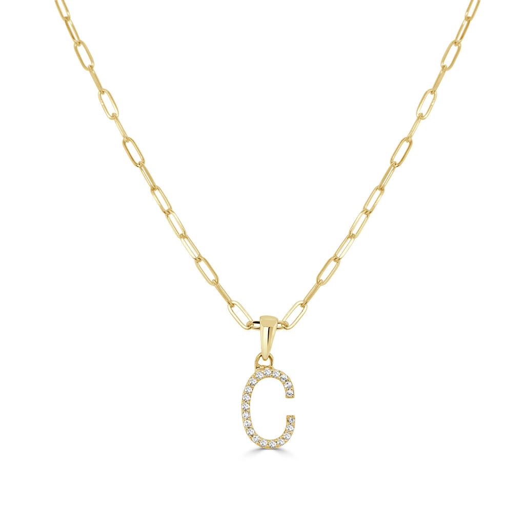14K Gold Diamond Initial Necklace - C