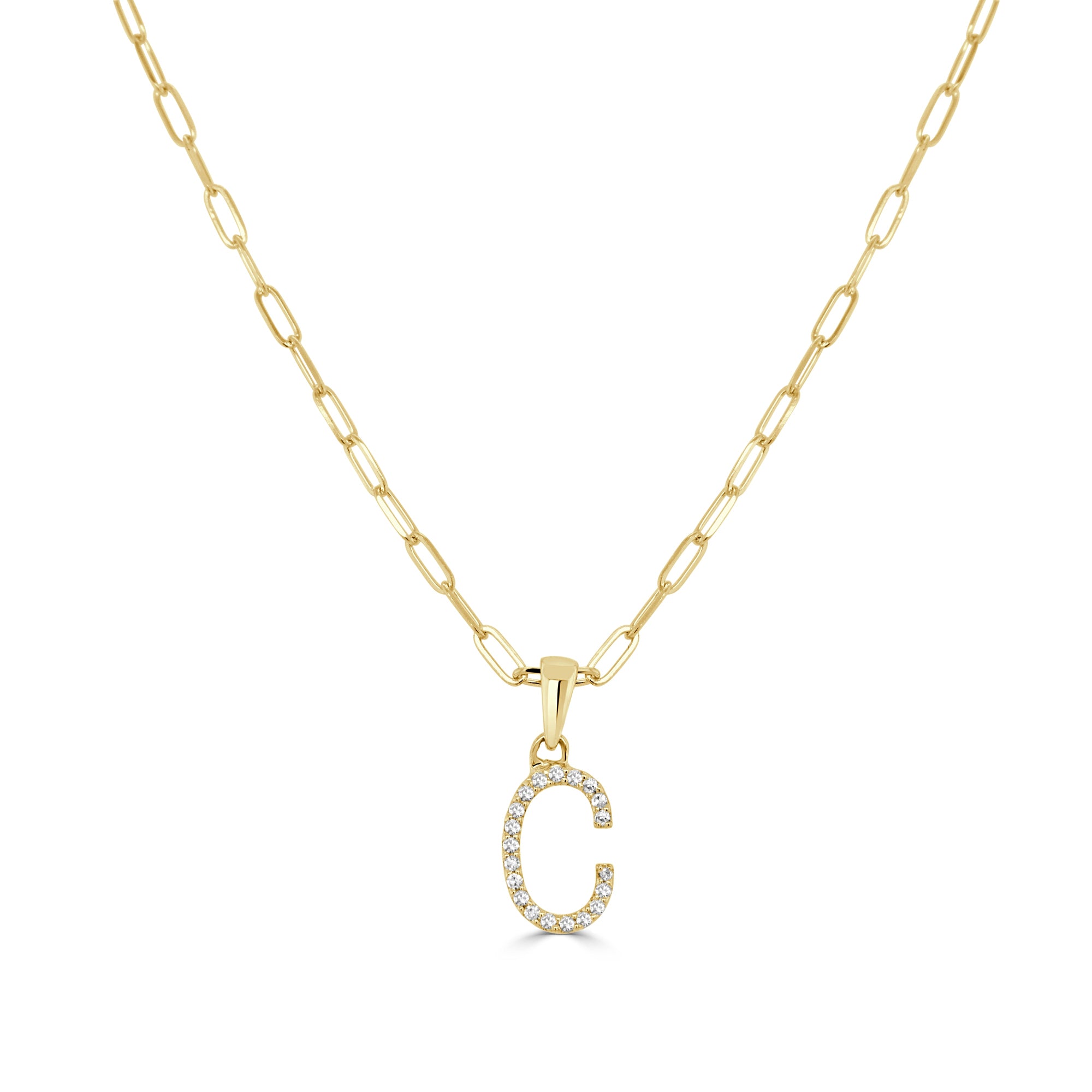 14K Gold Diamond Initial Necklace - C