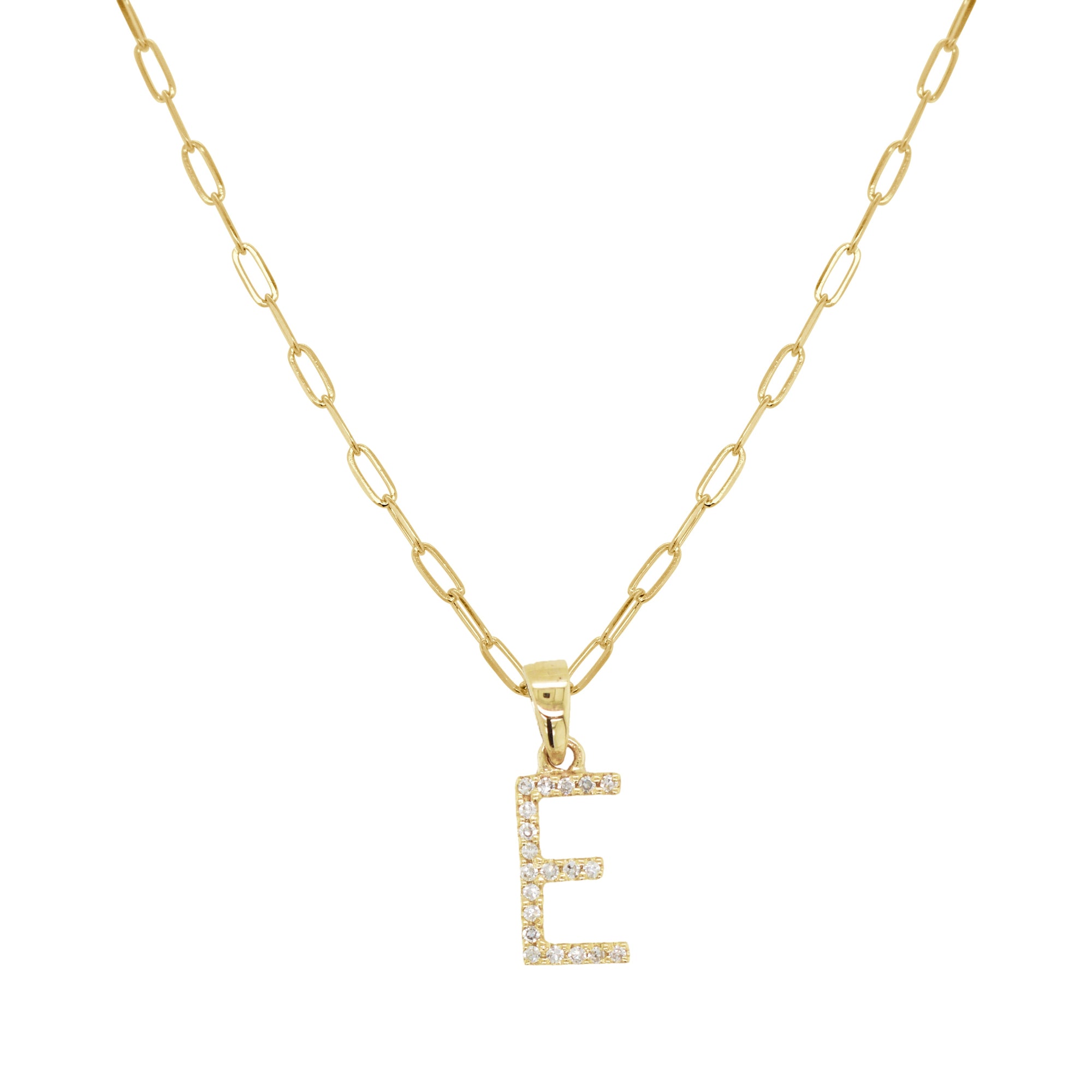 14K Gold Diamond Initial Necklace - E
