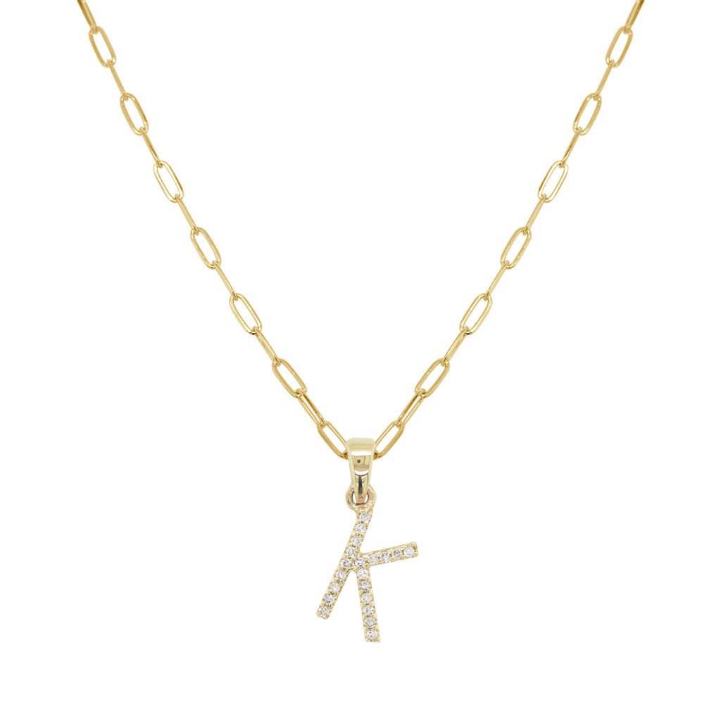 14K Gold Diamond Initial Necklace - K
