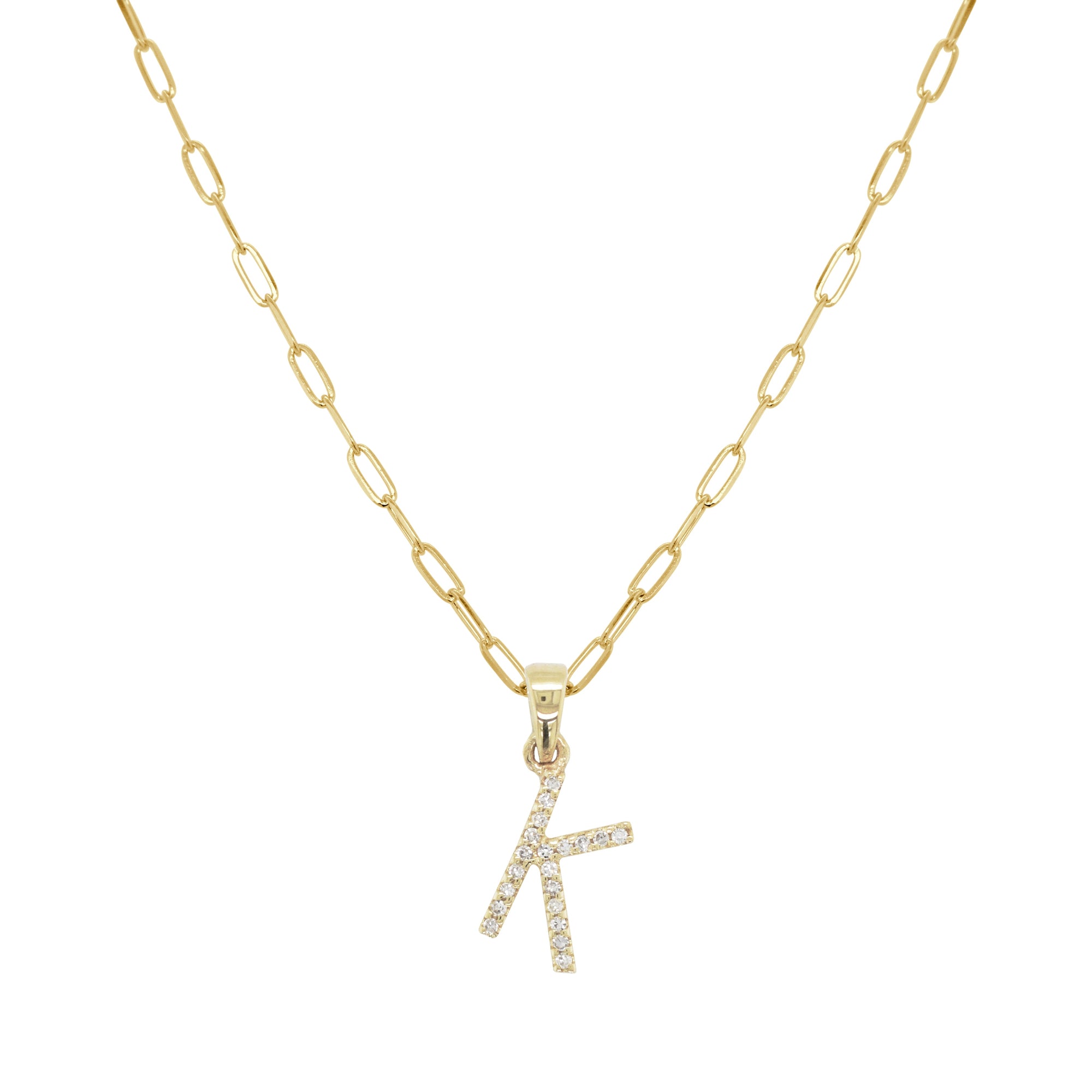 14K Gold Diamond Initial Necklace - K