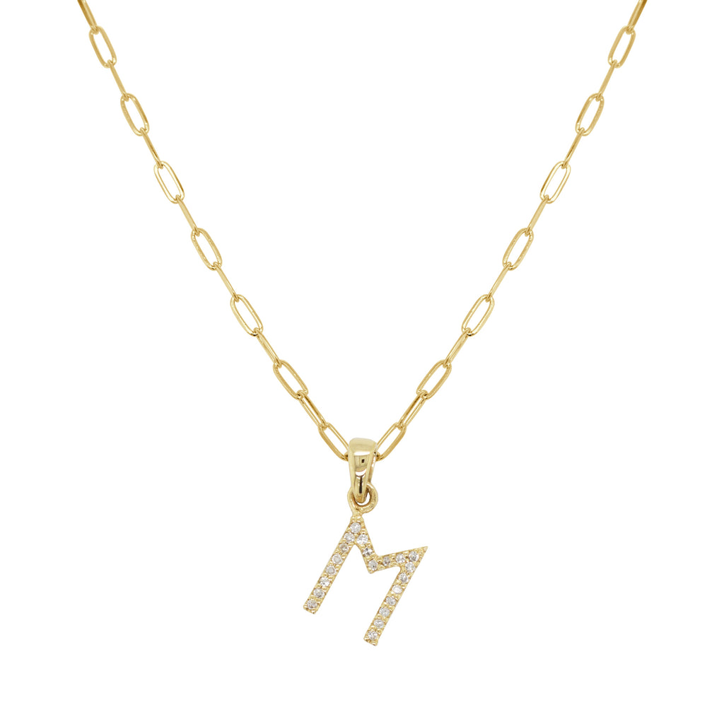 14K Gold Diamond Initial Necklace - M
