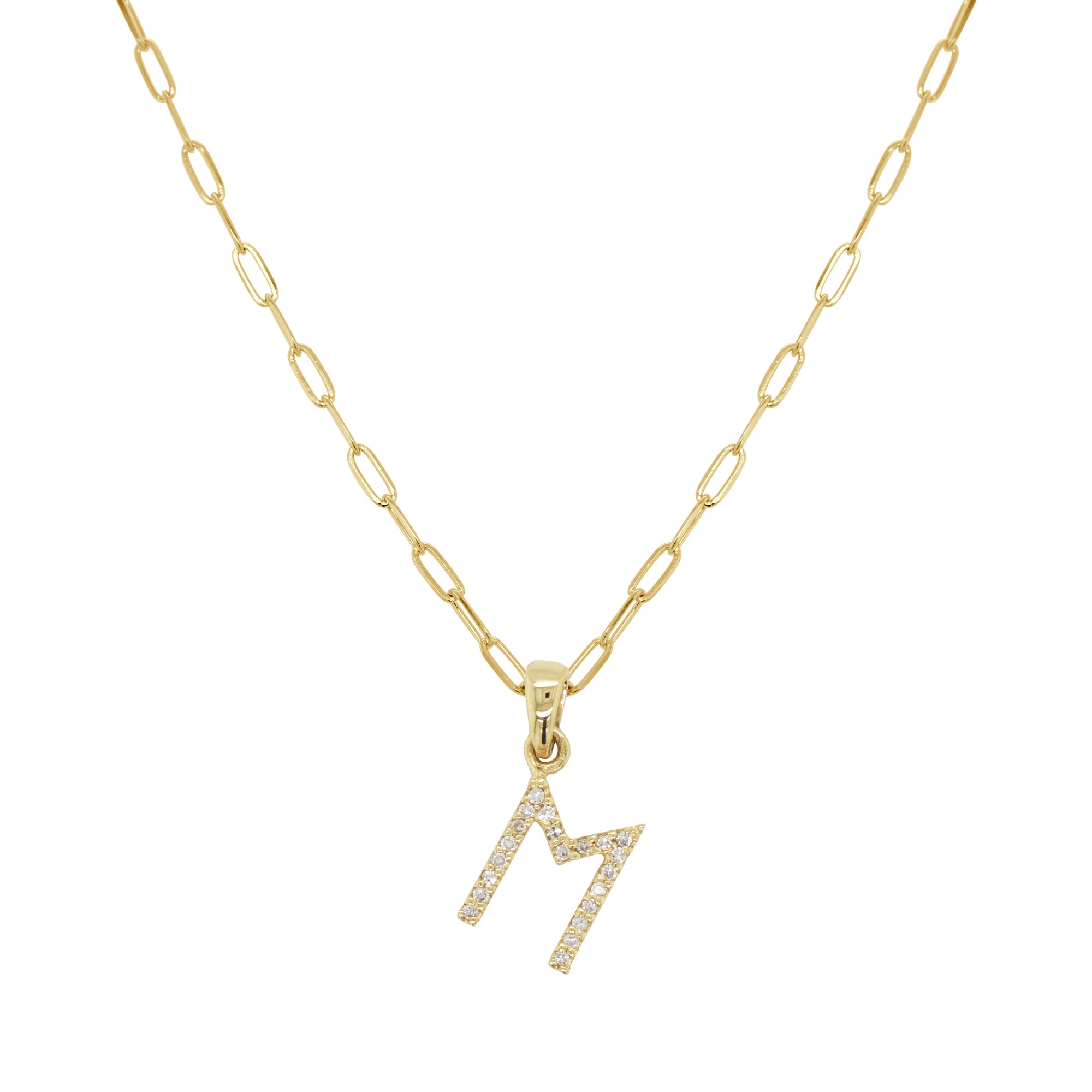 14K Gold Diamond Initial Necklace - M