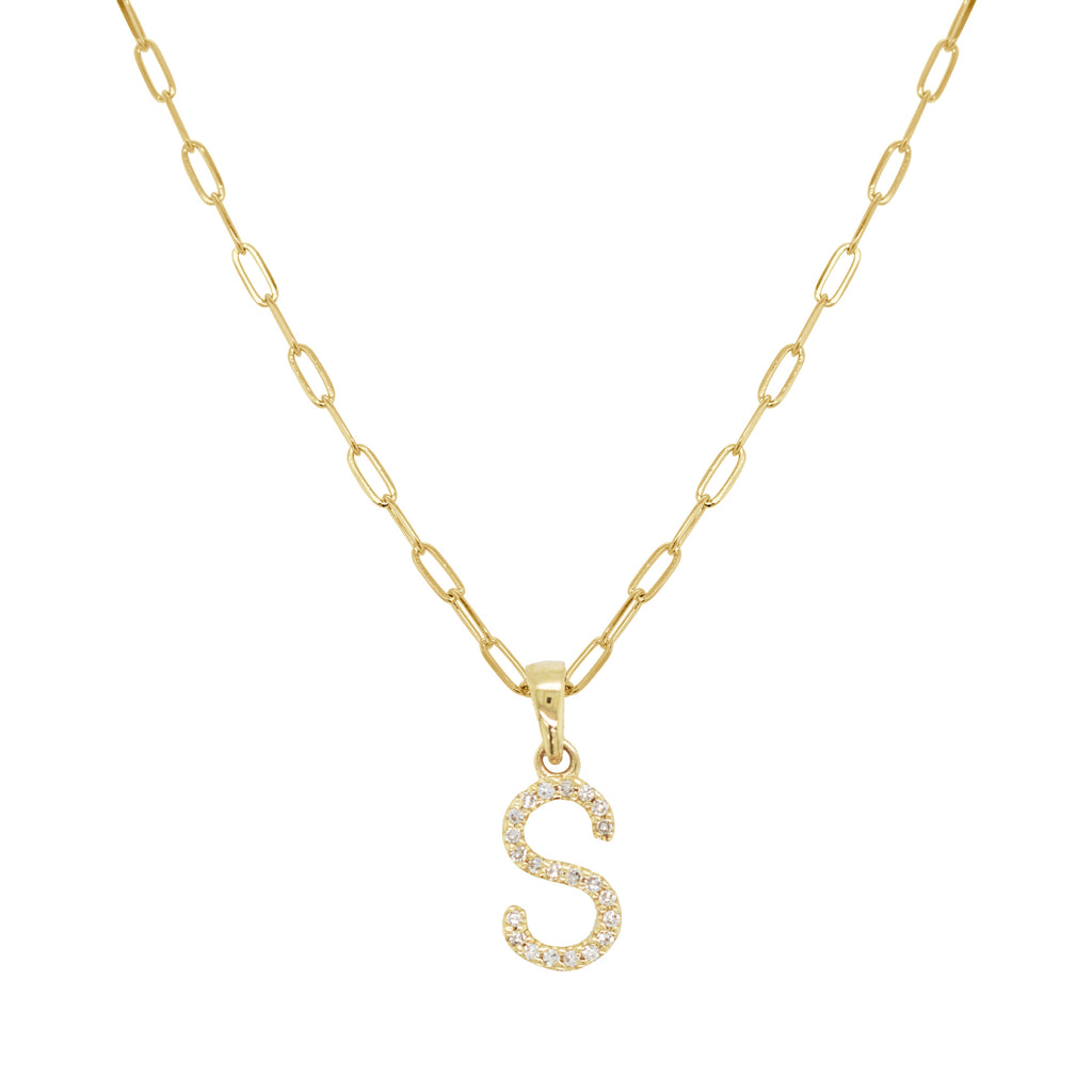 14K Gold Diamond Initial Necklace - S