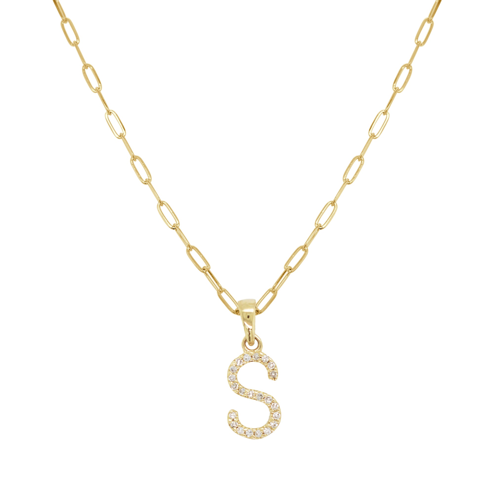 14K Gold Diamond Initial Necklace - S