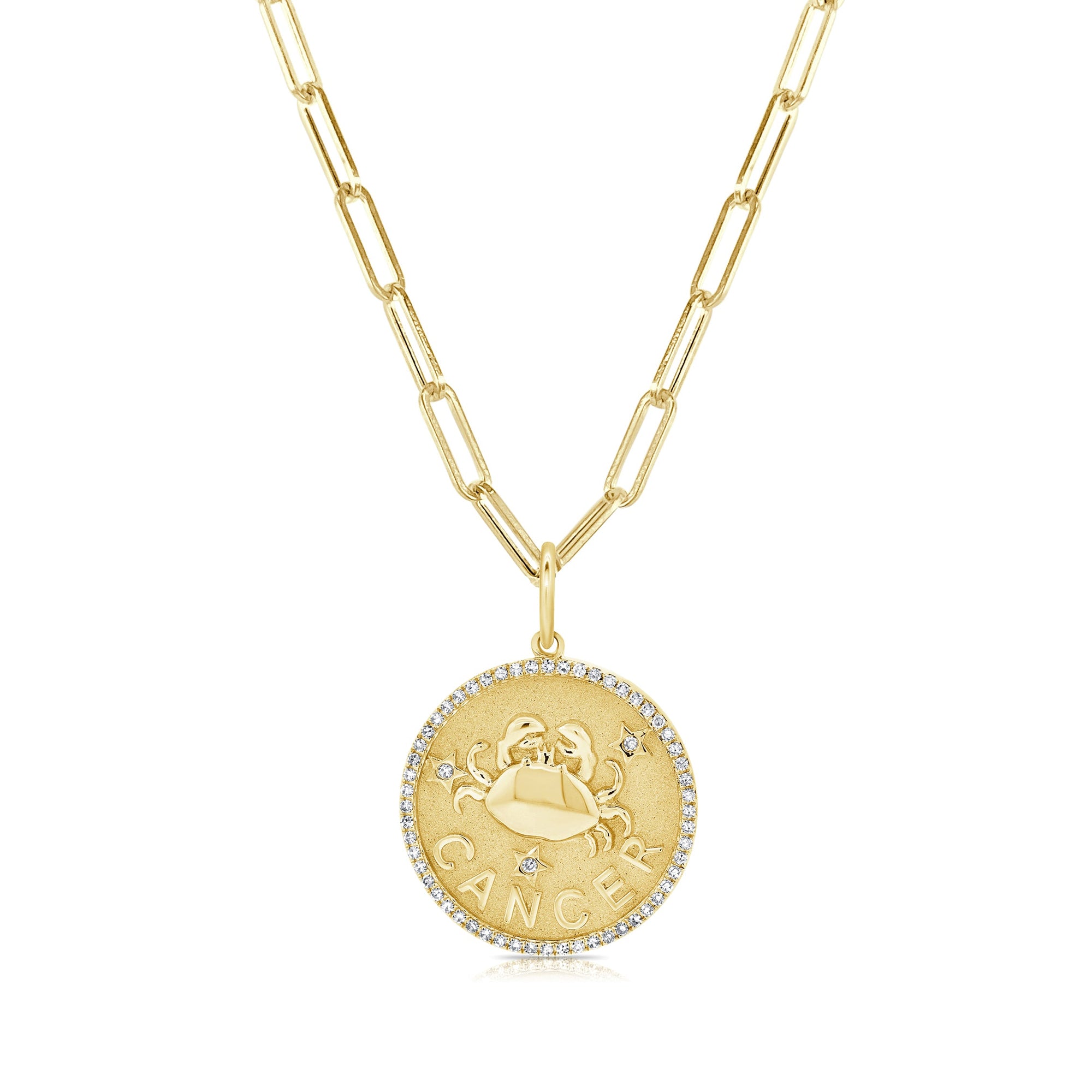14K Gold Diamond Zodiac Cancer Charm Necklace - Yellow