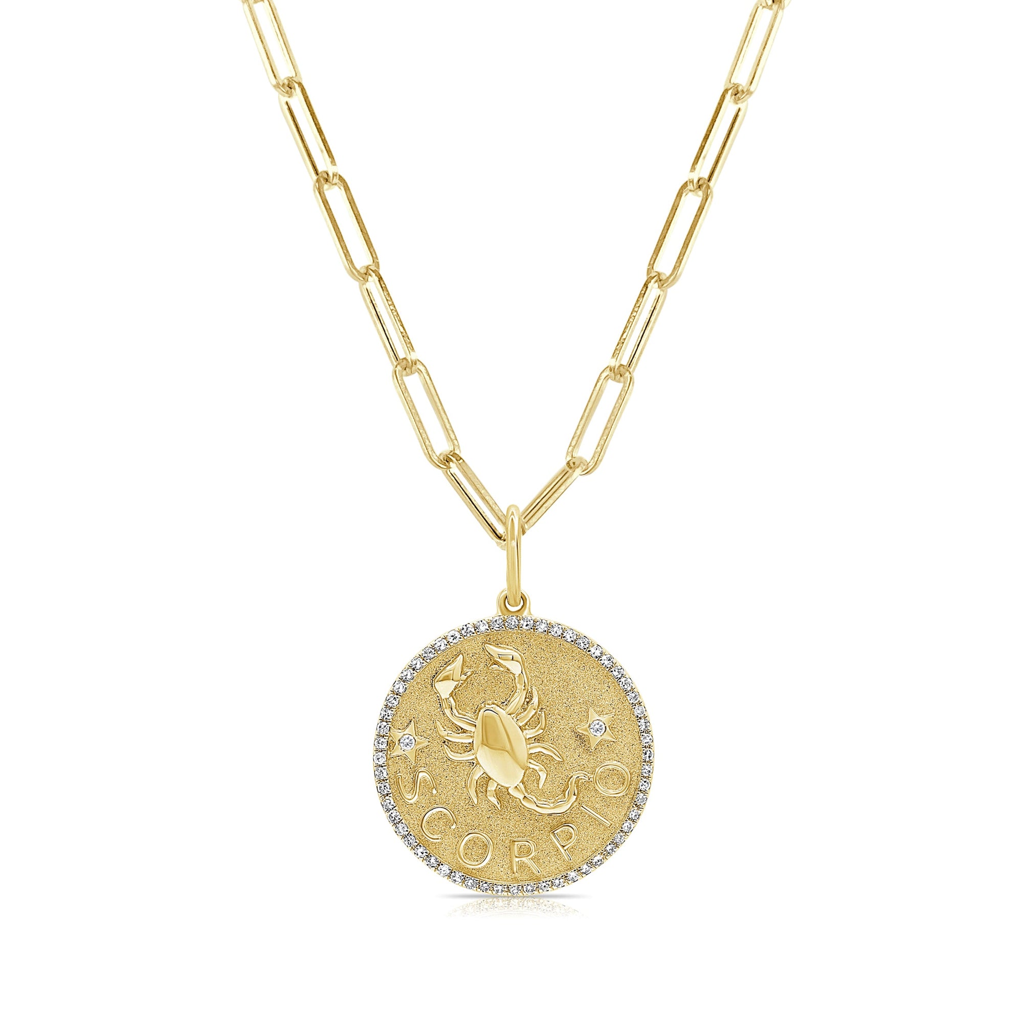 14K Gold Diamond Zodiac Scorpio Charm Necklace -Yellow