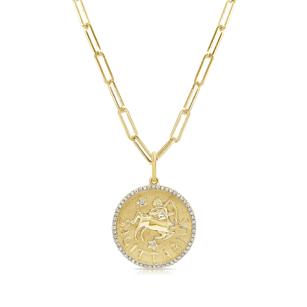 14K Gold Diamond Zodiac Sagittarius Charm Necklace - Yellow