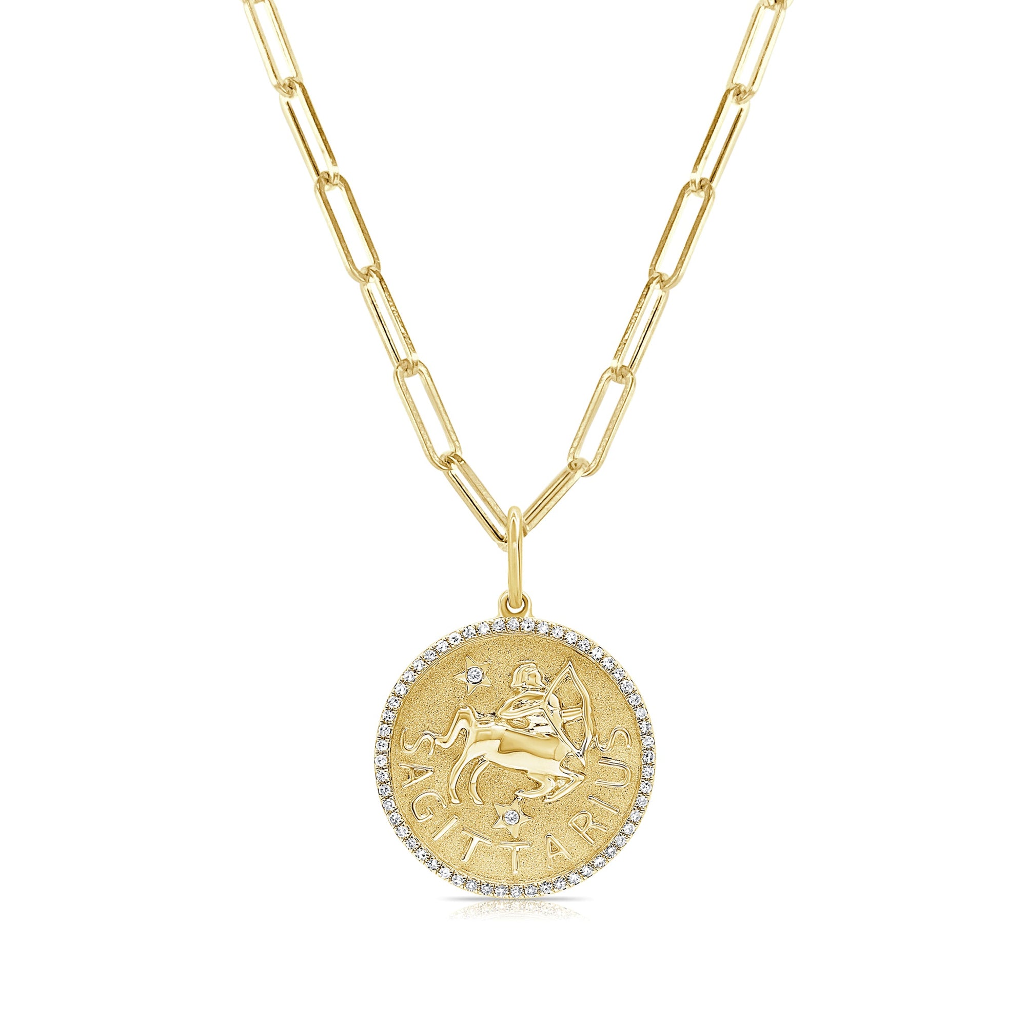 14K Gold Diamond Zodiac Sagittarius Charm Necklace - Yellow