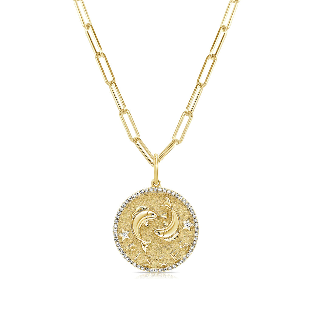14K Gold Diamond Pisces Zodiac Charm Necklace