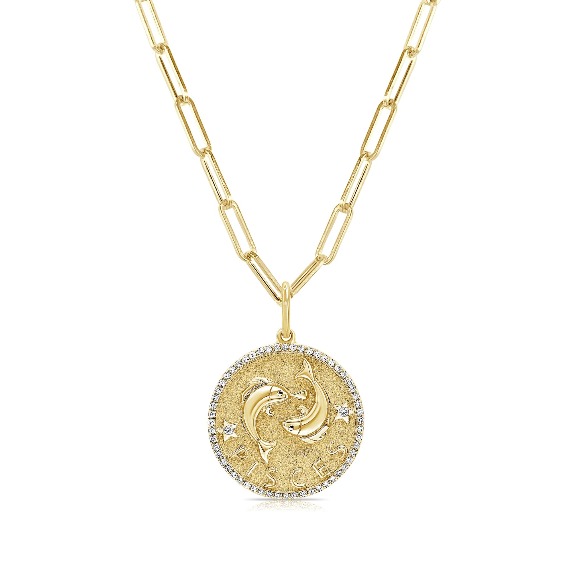 14K Gold Diamond Pisces Zodiac Charm Necklace