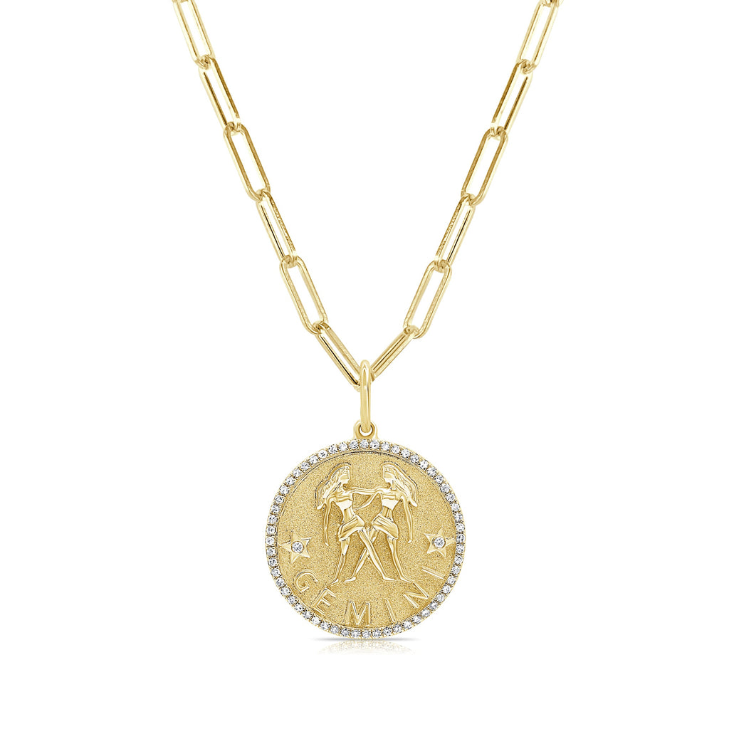 Diamond Zodiac Gemini Charm Necklace, 14K