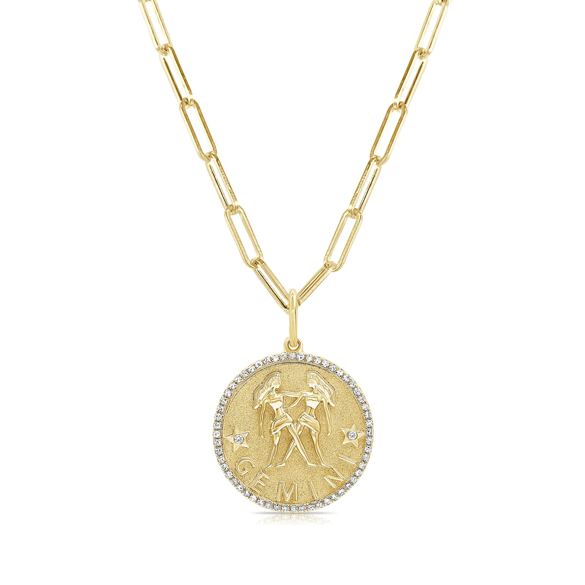 Diamond Zodiac Gemini Charm Necklace, 14K