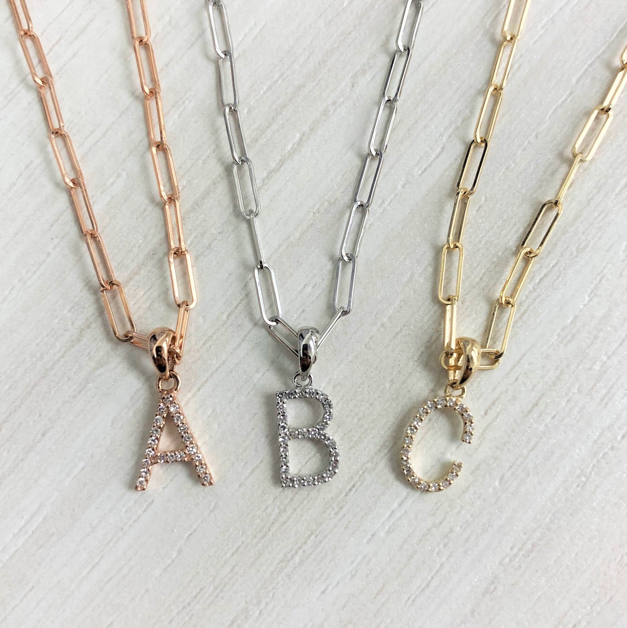 14K Gold Diamond Initial Paperclip Link Necklace