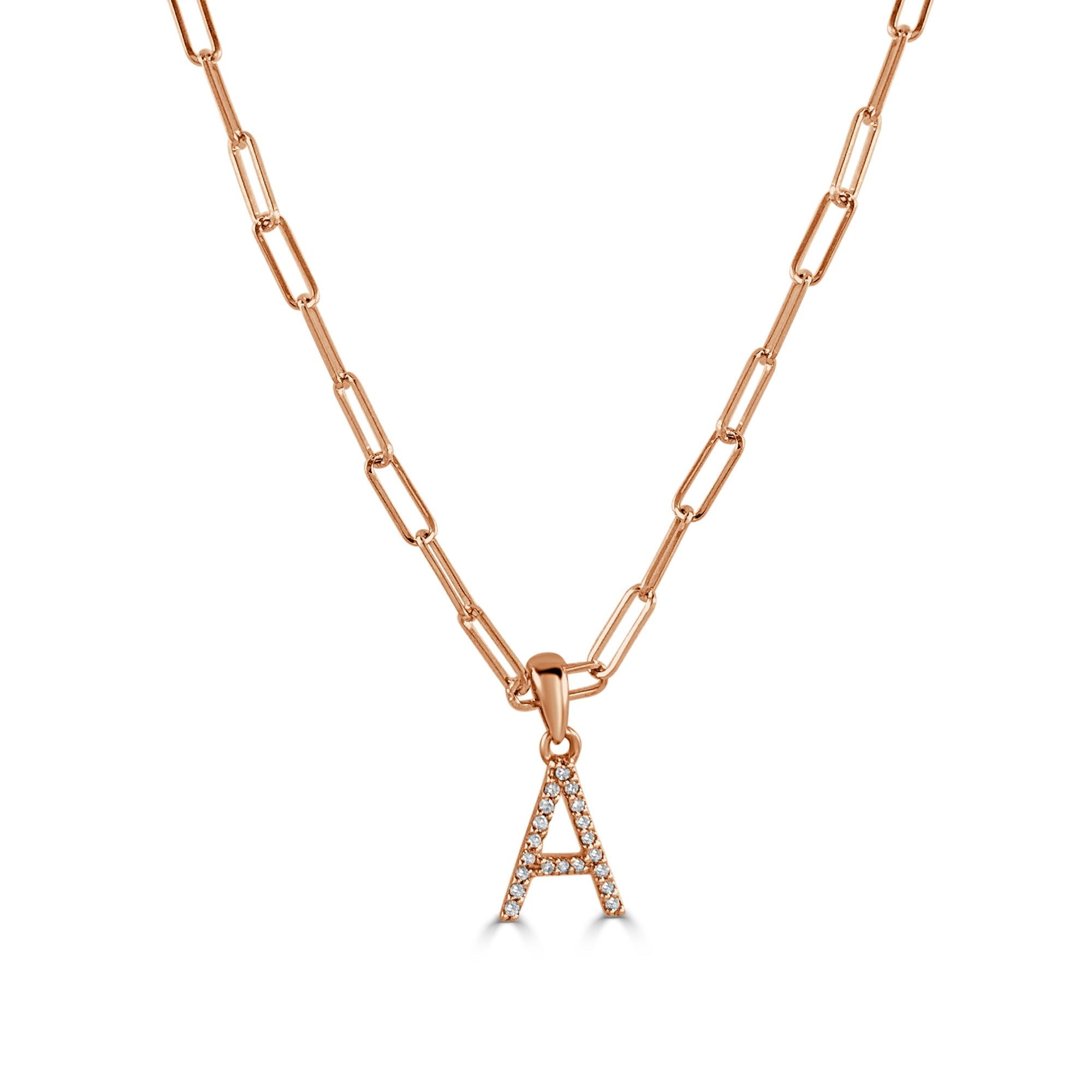 Diamond Initial Paperclip Chain Necklace, 14K