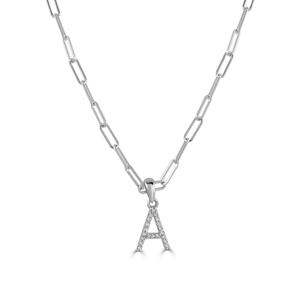 Diamond Initial Paperclip Chain Necklace, 14K