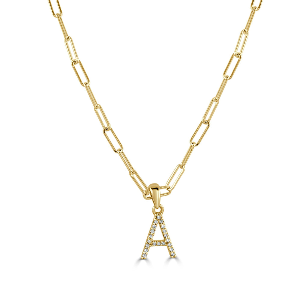 Diamond Initial Paperclip Chain Necklace, 14K