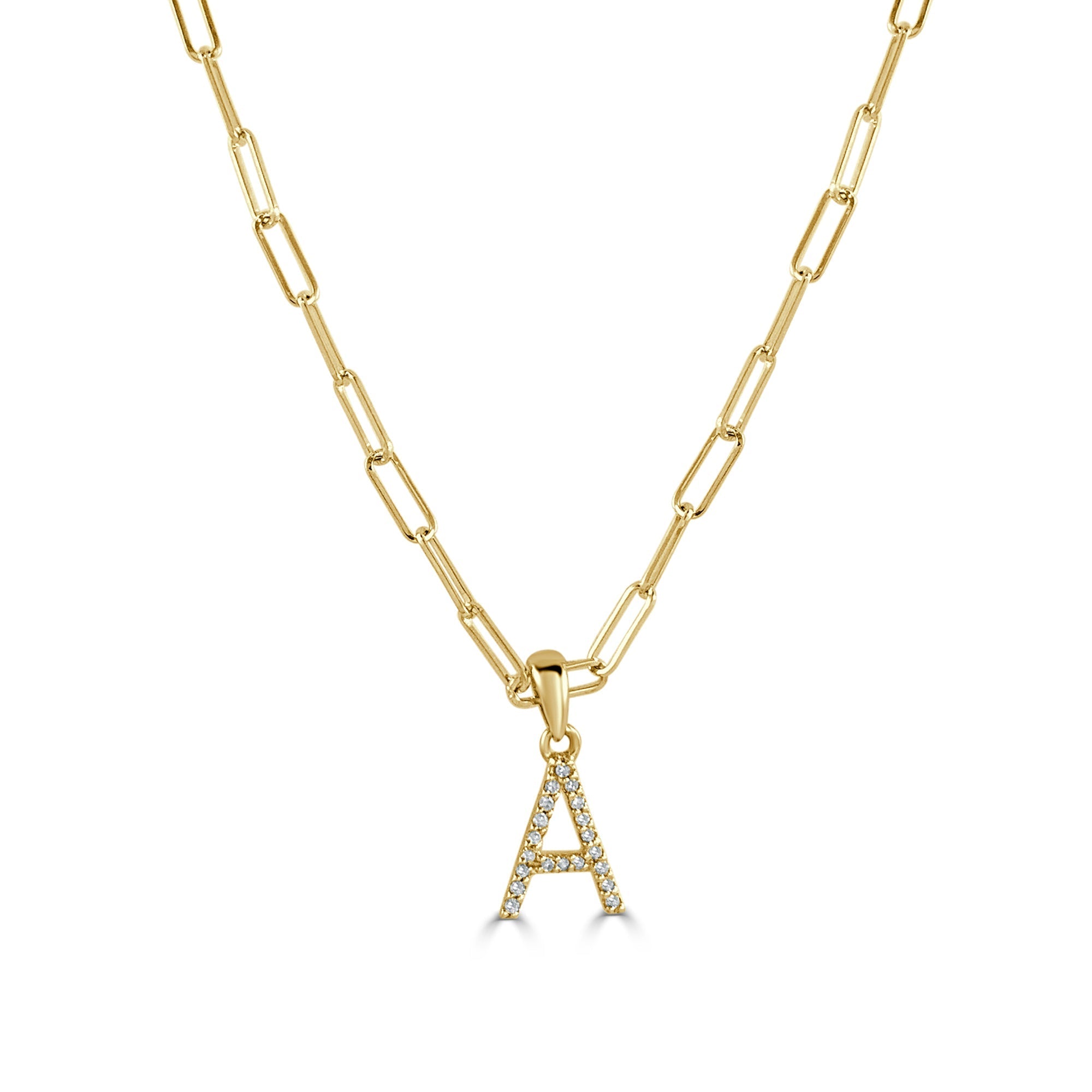 Diamond Initial Paperclip Chain Necklace, 14K