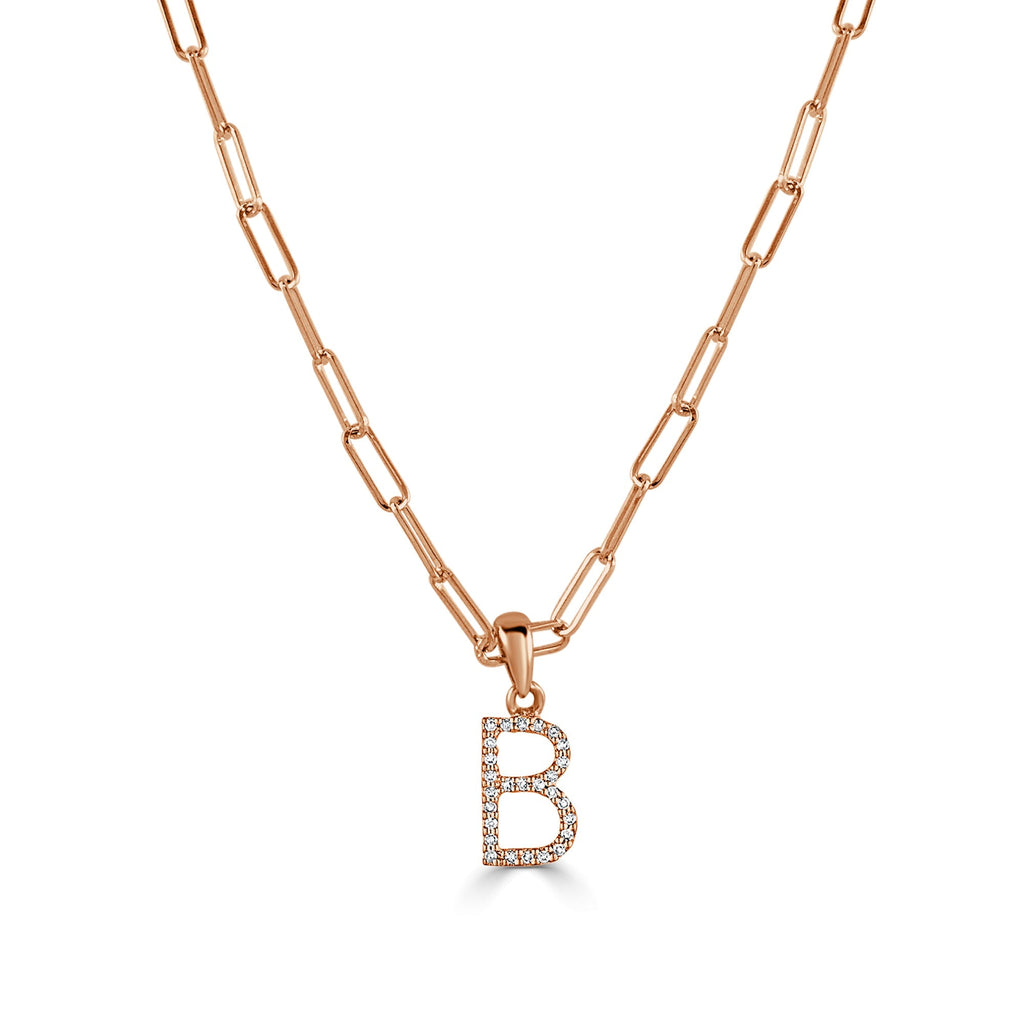 Diamond Initial Paperclip Chain Necklace, 14K