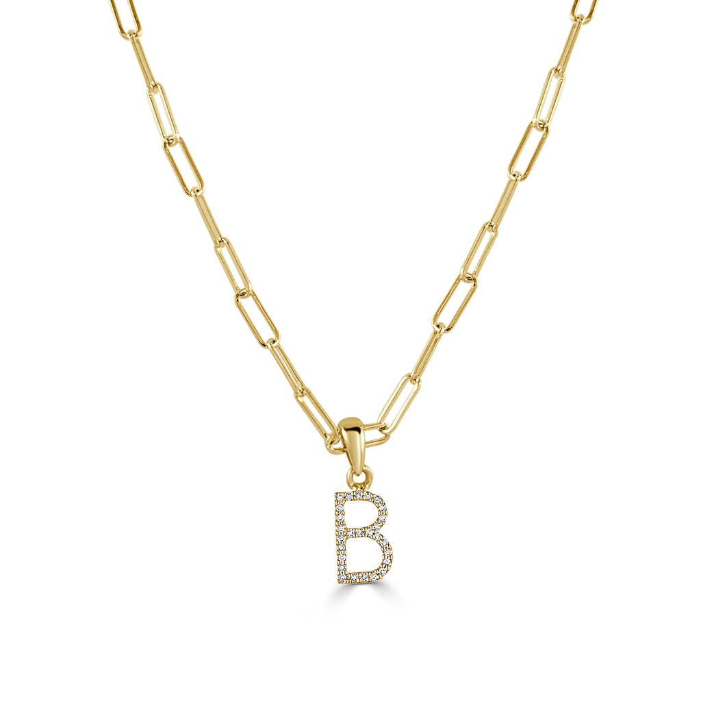 Diamond Initial Paperclip Chain Necklace, 14K