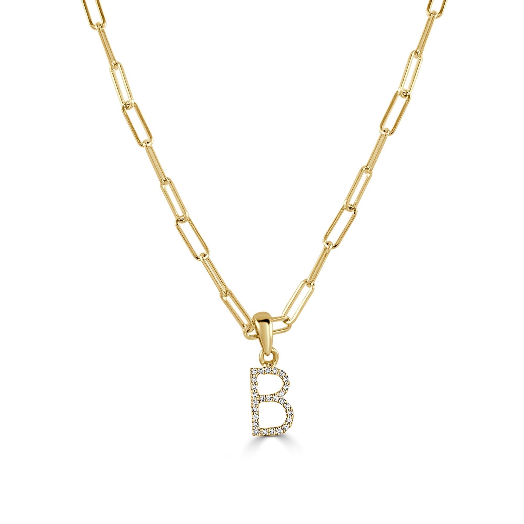 Diamond Initial Paperclip Chain Necklace, 14K