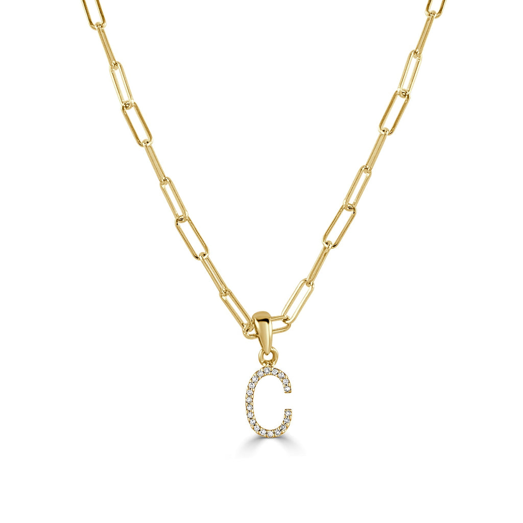 Diamond Initial Paperclip Chain Necklace, 14K