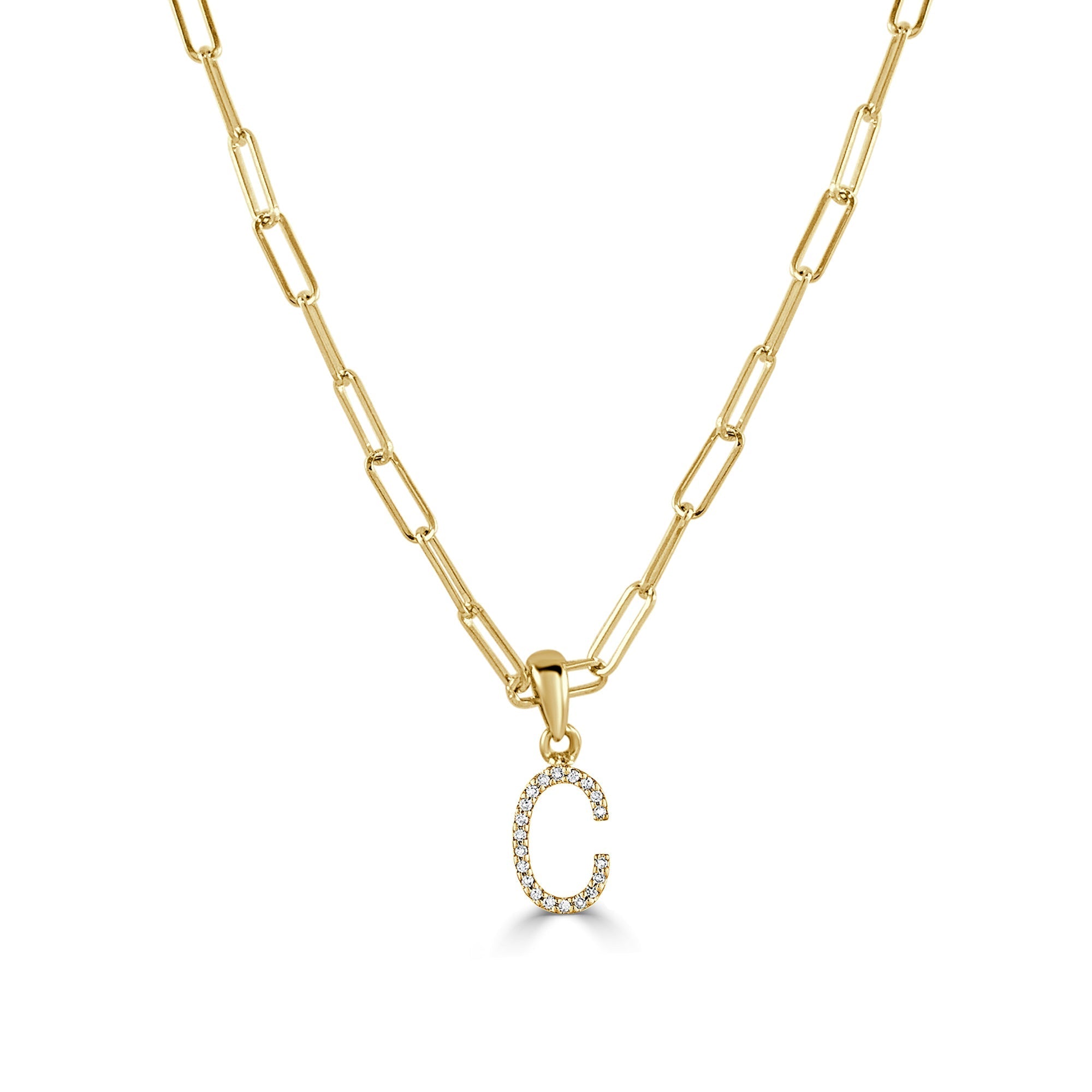 Diamond Initial Paperclip Chain Necklace, 14K