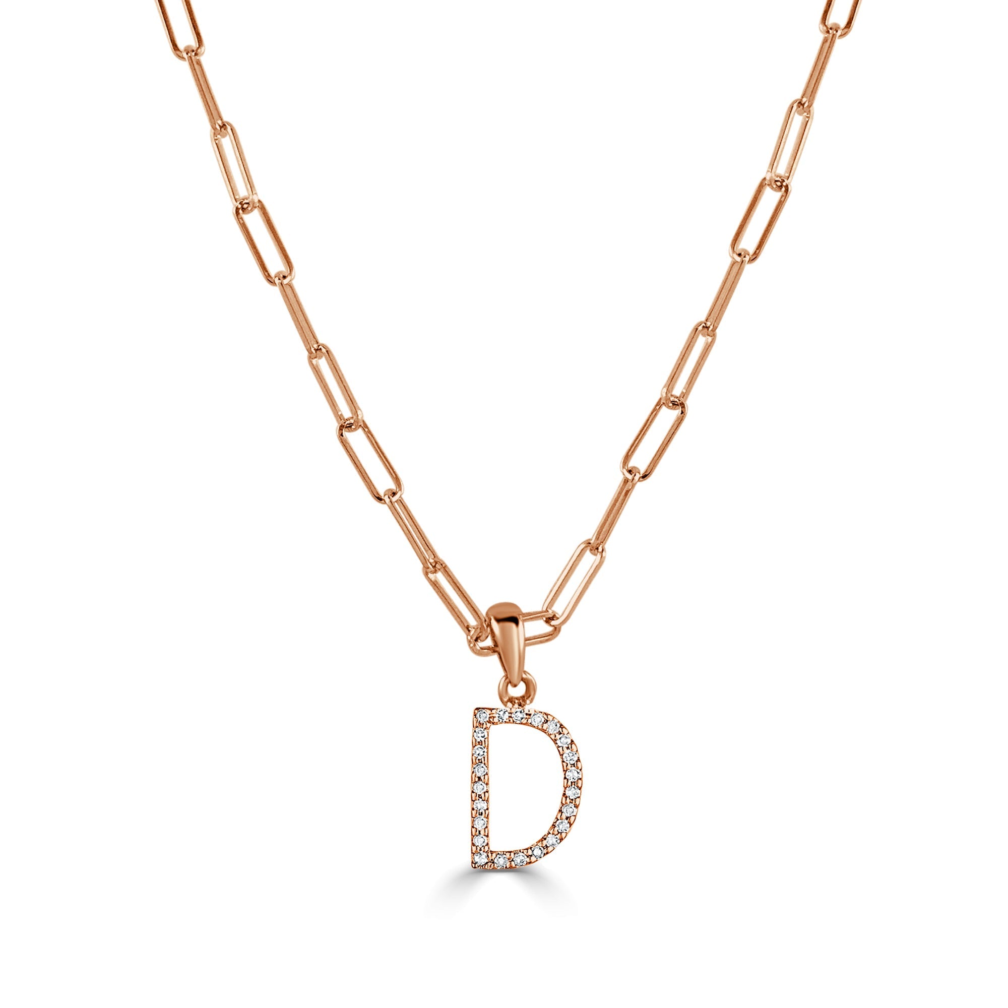 Diamond Initial Paperclip Chain Necklace, 14K