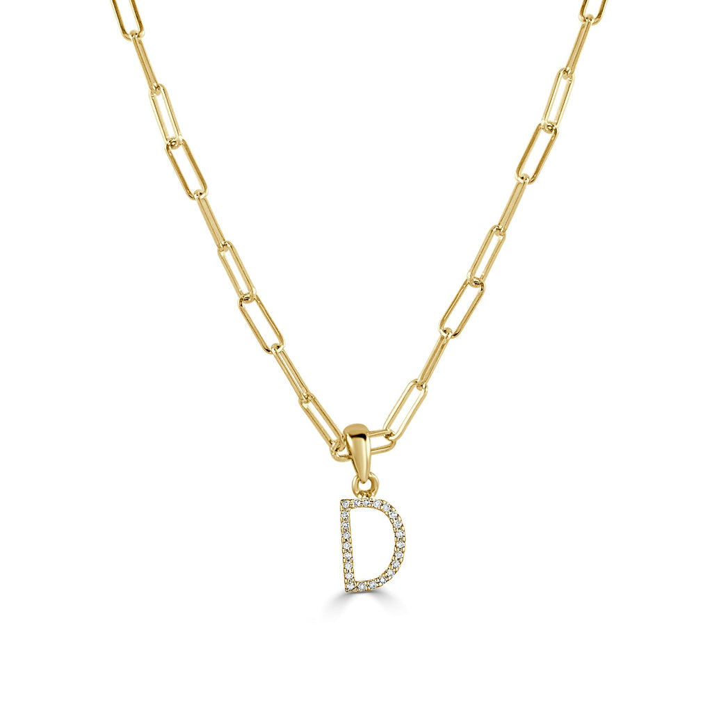 Diamond Initial Paperclip Chain Necklace, 14K