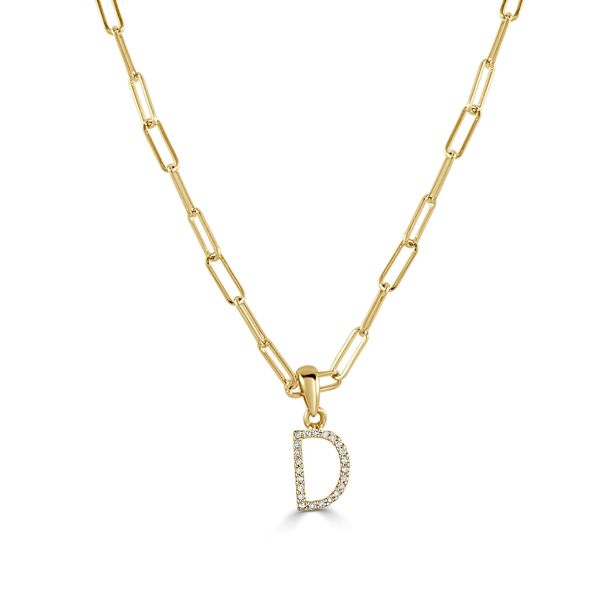 Diamond Initial Paperclip Chain Necklace, 14K