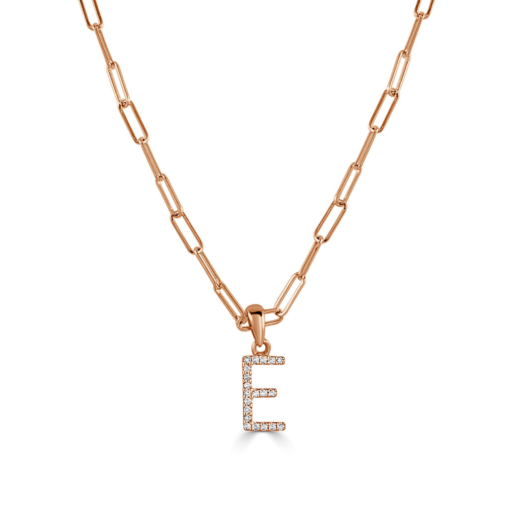 Diamond Initial Paperclip Chain Necklace, 14K