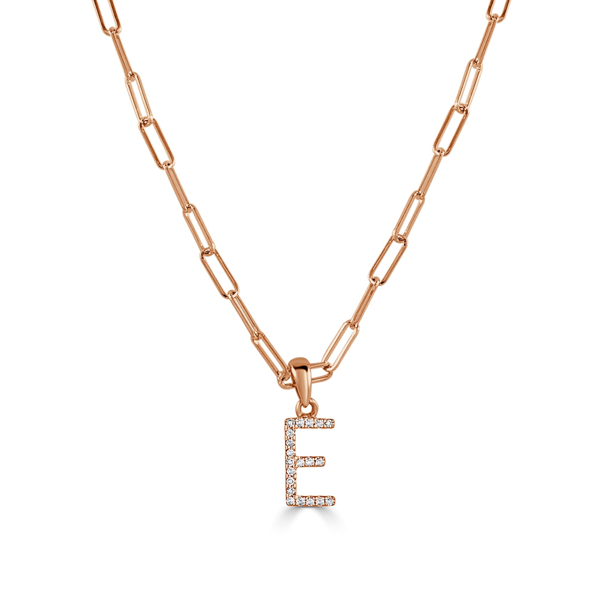 Diamond Initial Paperclip Chain Necklace, 14K