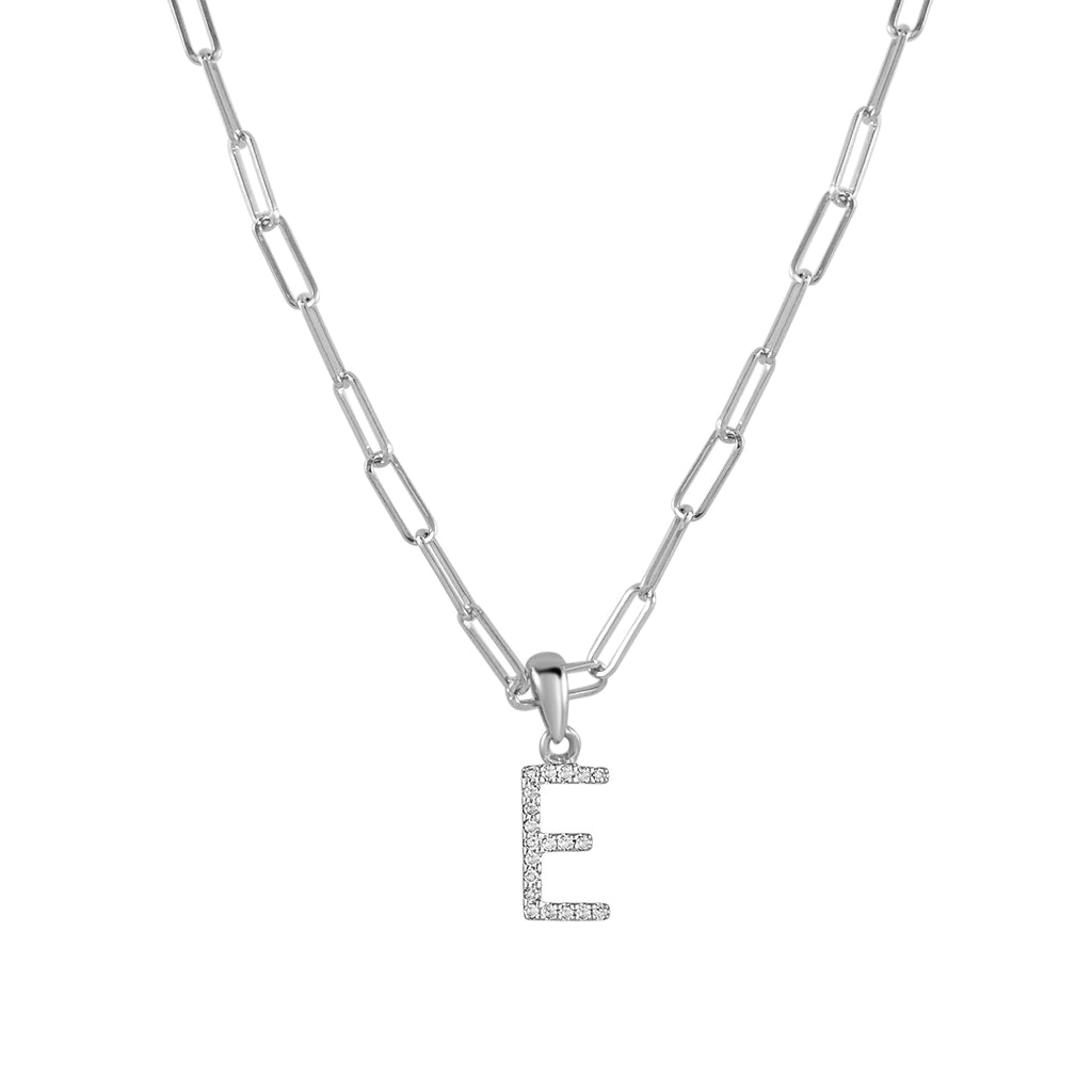 Diamond Initial Paperclip Chain Necklace, 14K