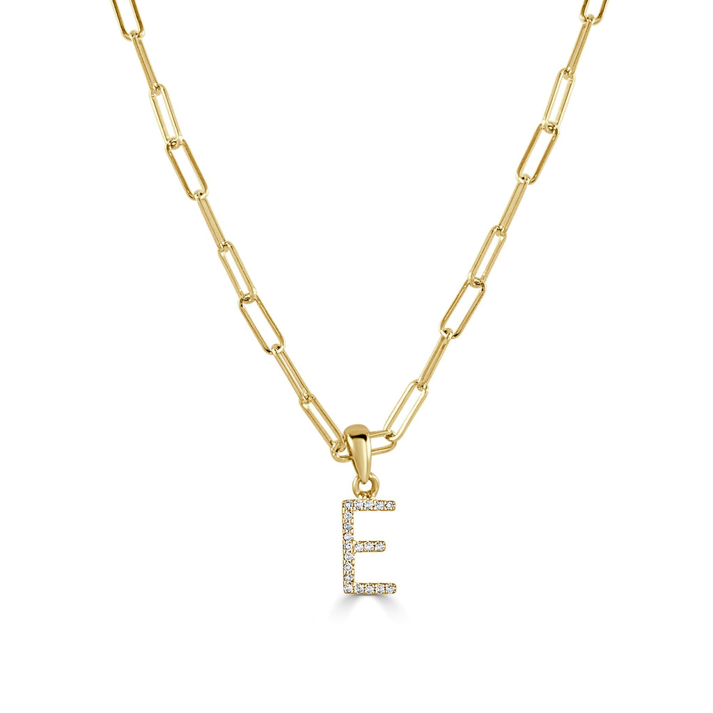 Diamond Initial Paperclip Chain Necklace, 14K
