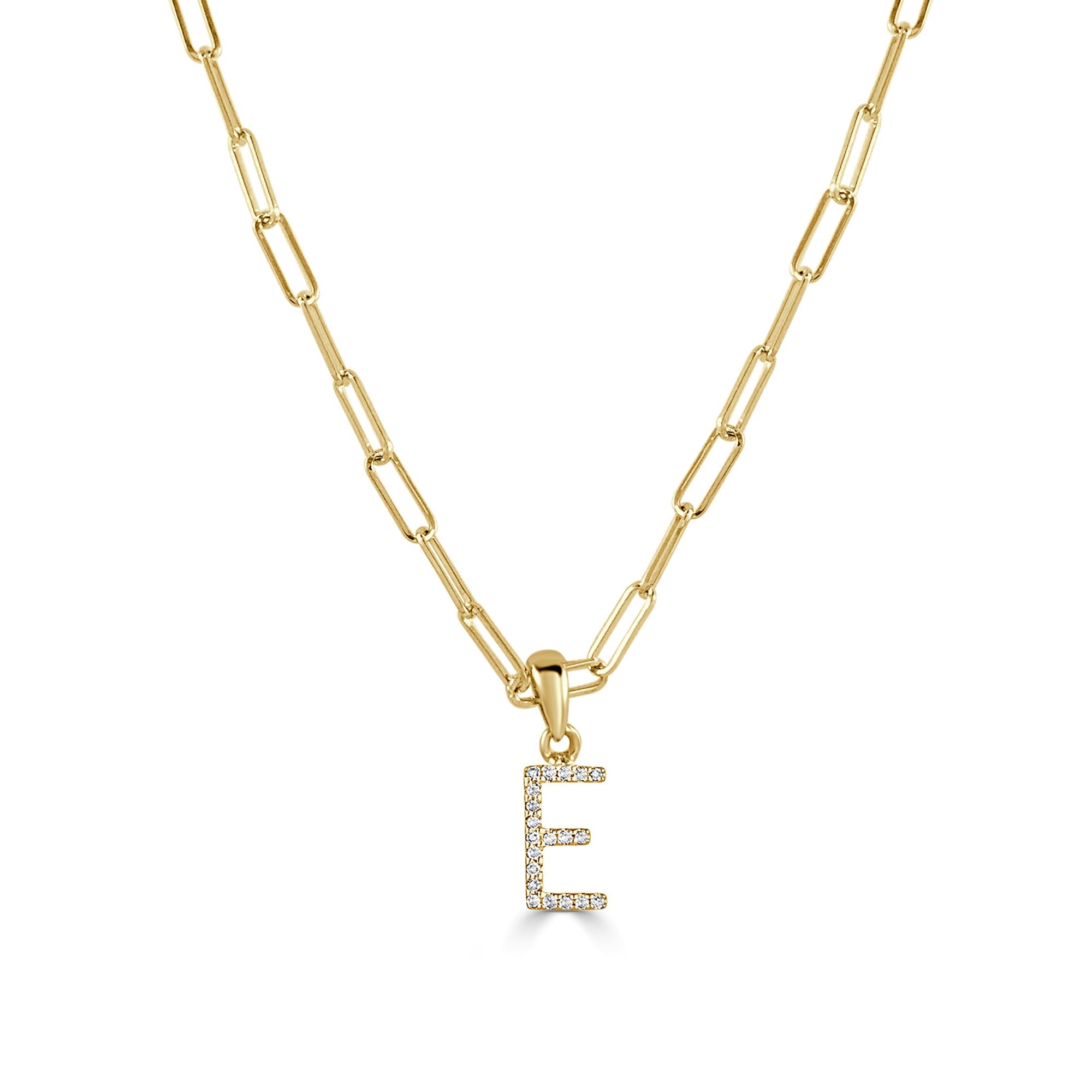 Diamond Initial Paperclip Chain Necklace, 14K