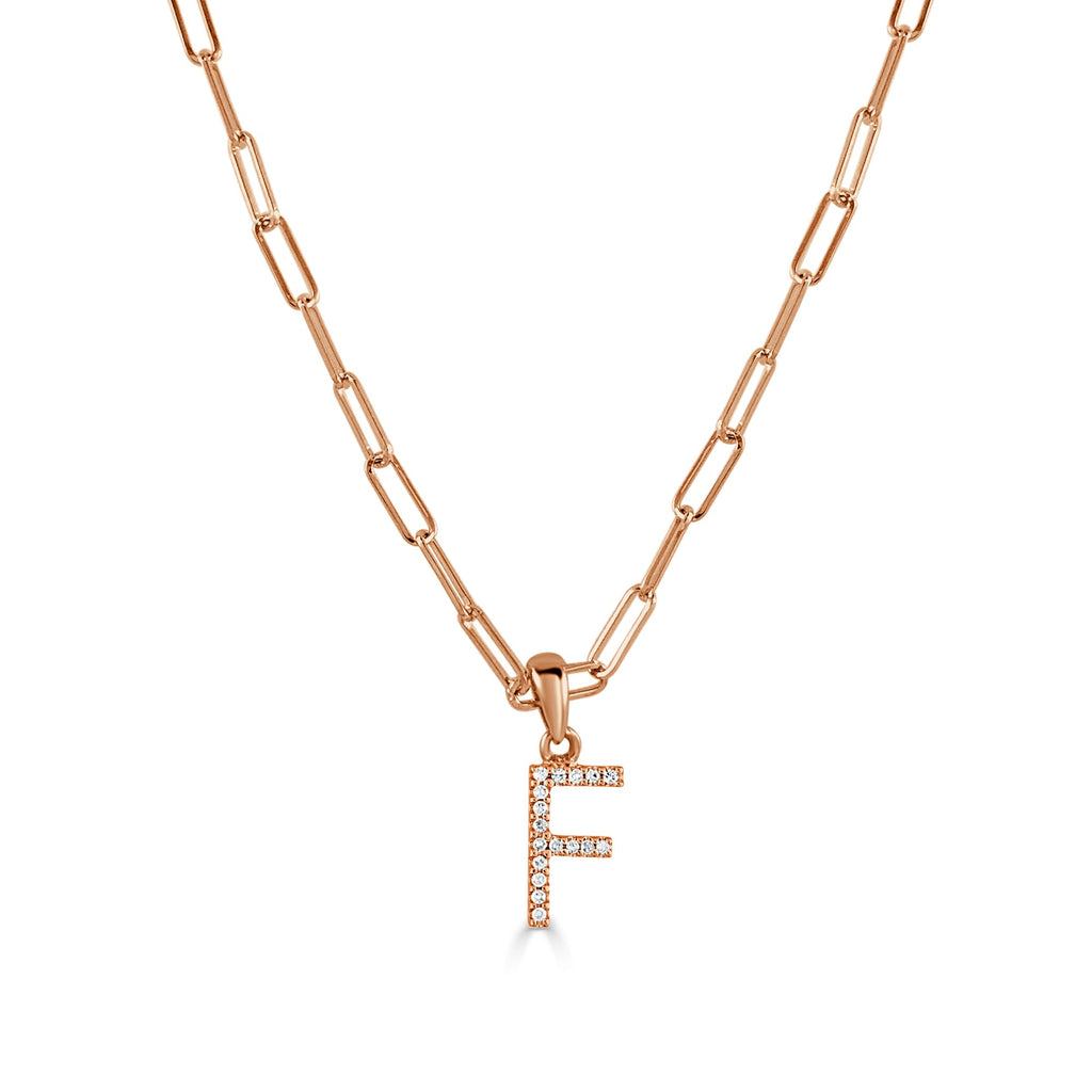 Diamond Initial Paperclip Chain Necklace, 14K