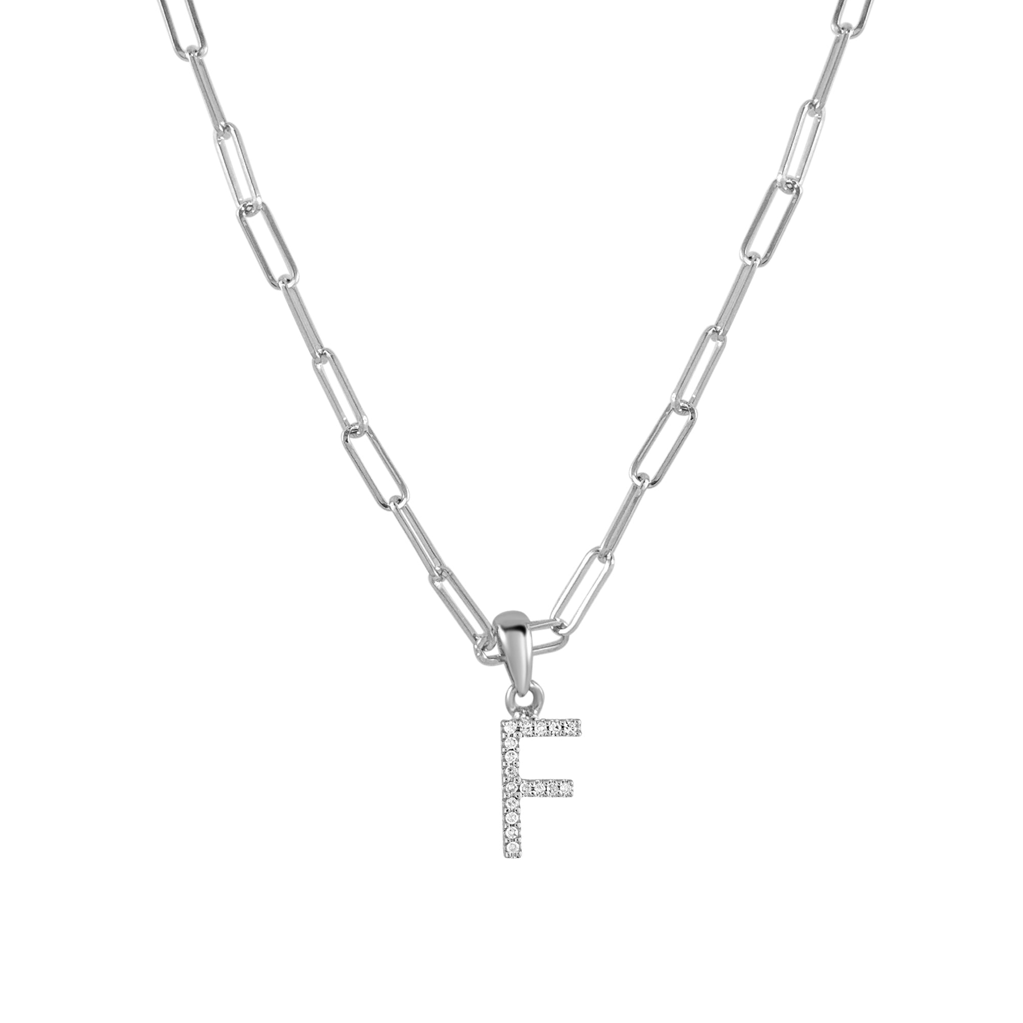 Diamond Initial Paperclip Chain Necklace, 14K