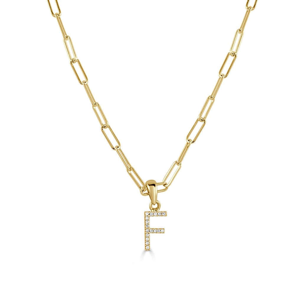 Diamond Initial Paperclip Chain Necklace, 14K