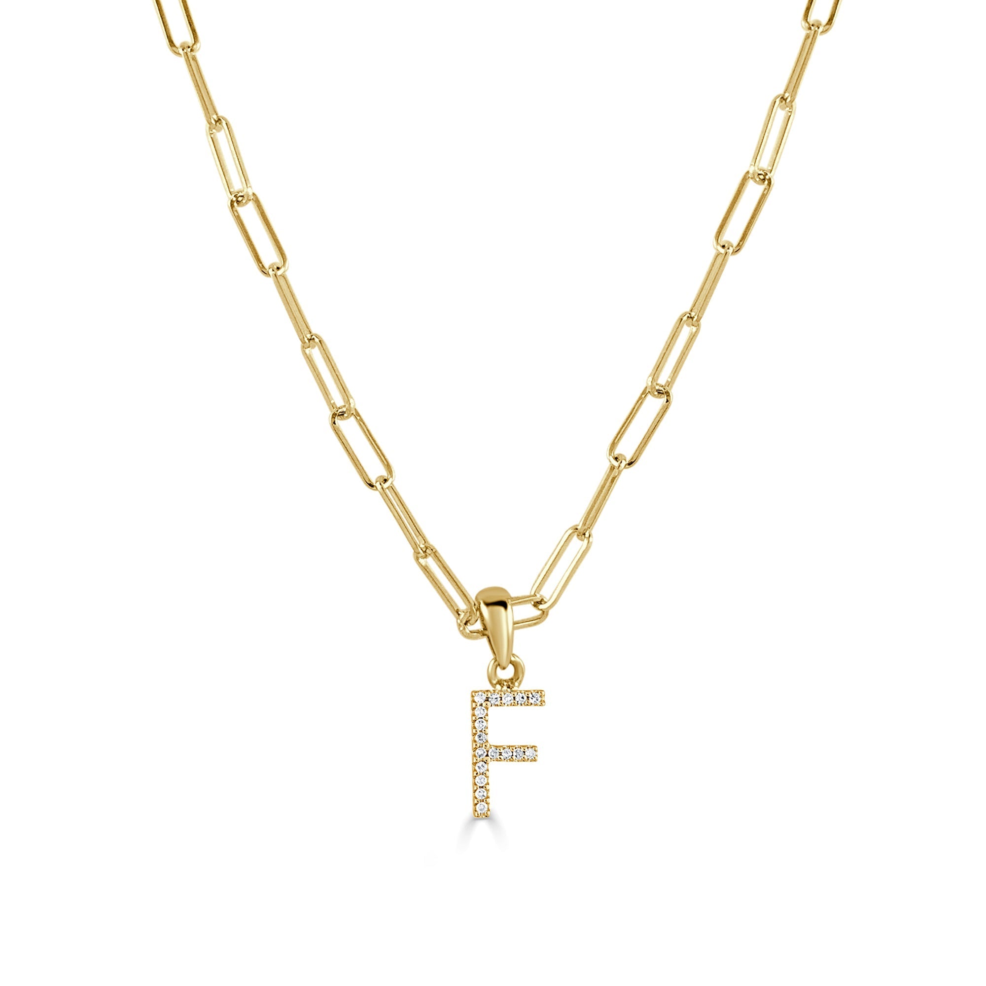 Diamond Initial Paperclip Chain Necklace, 14K