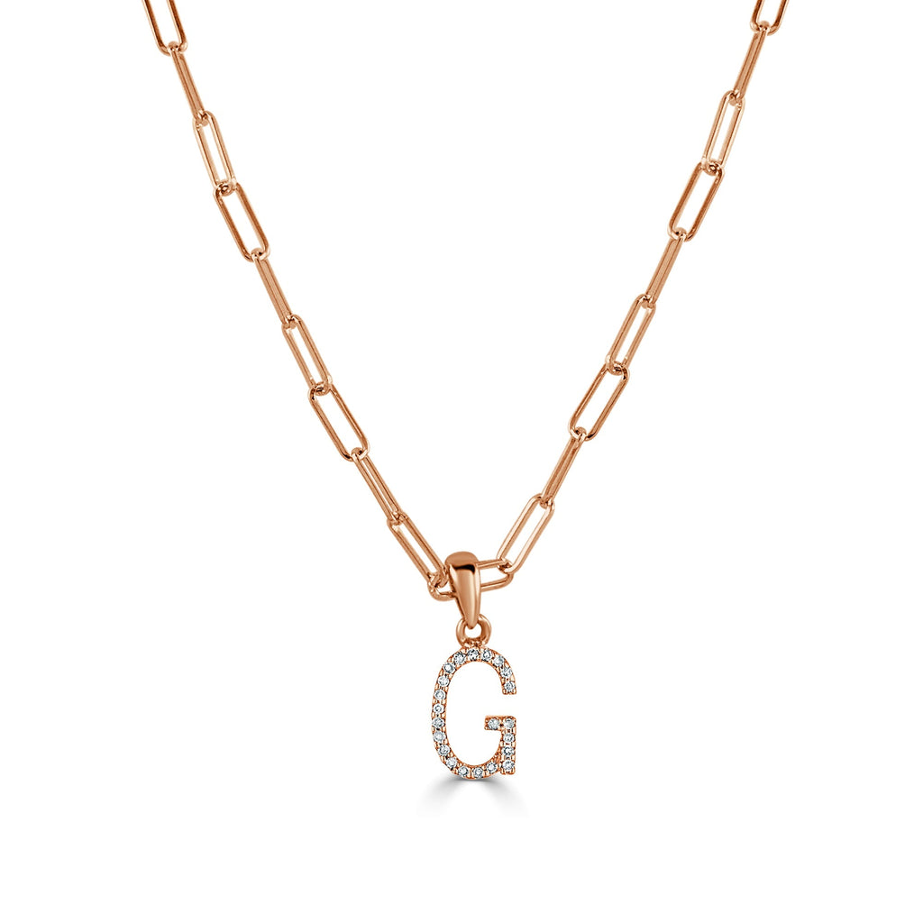 Diamond Initial Paperclip Chain Necklace, 14K
