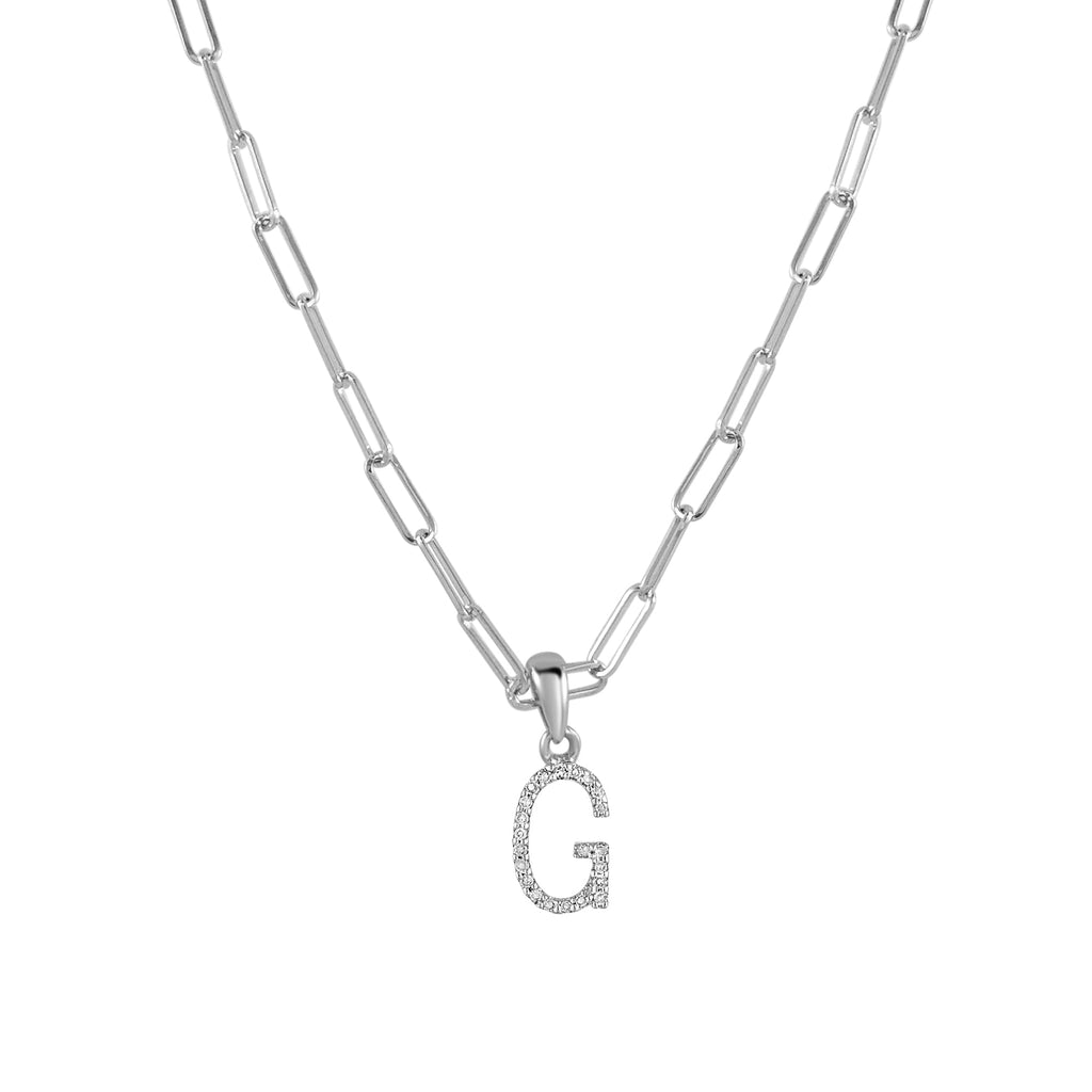 14K Gold Diamond Initial Paperclip Link Necklace- G