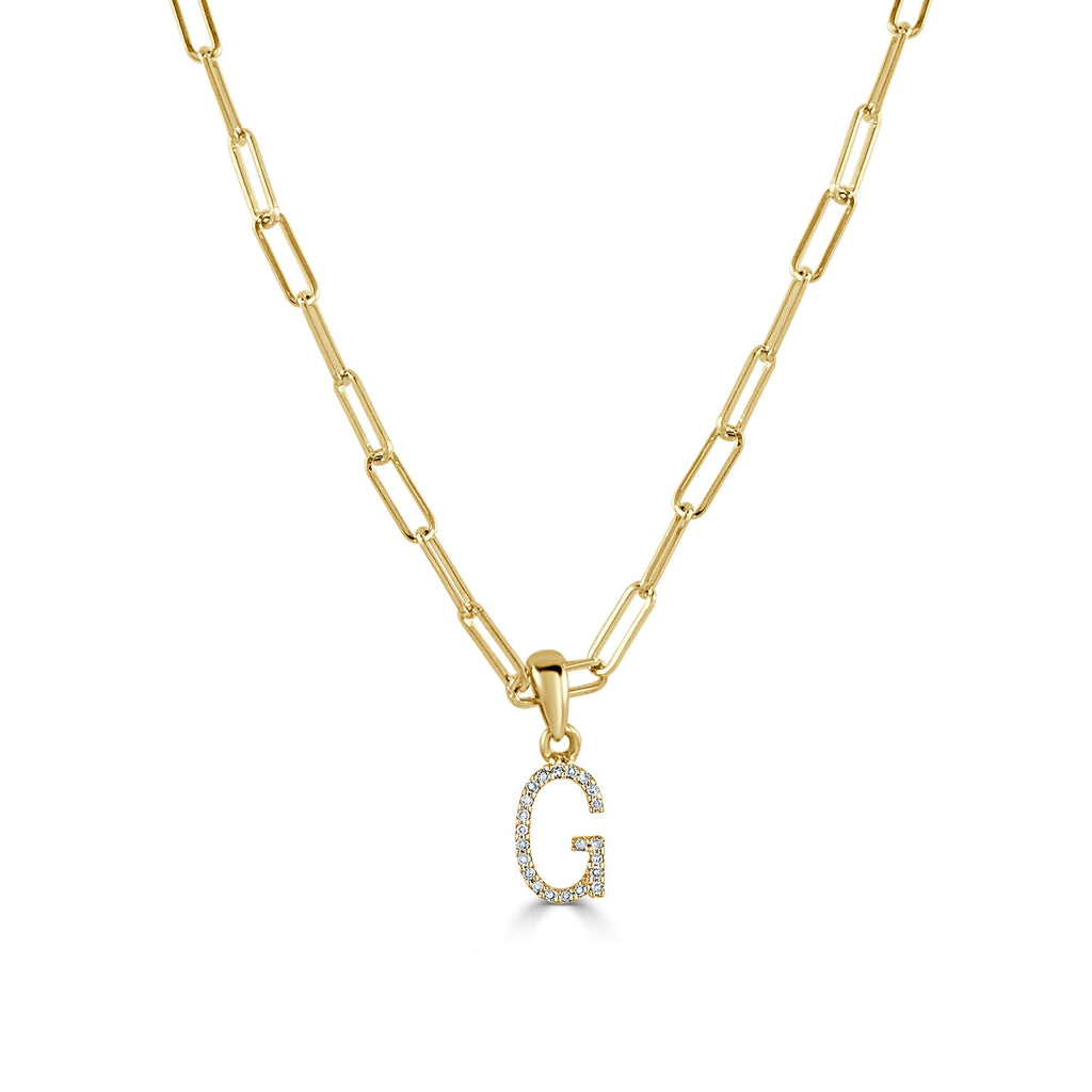 Diamond Initial Paperclip Chain Necklace, 14K