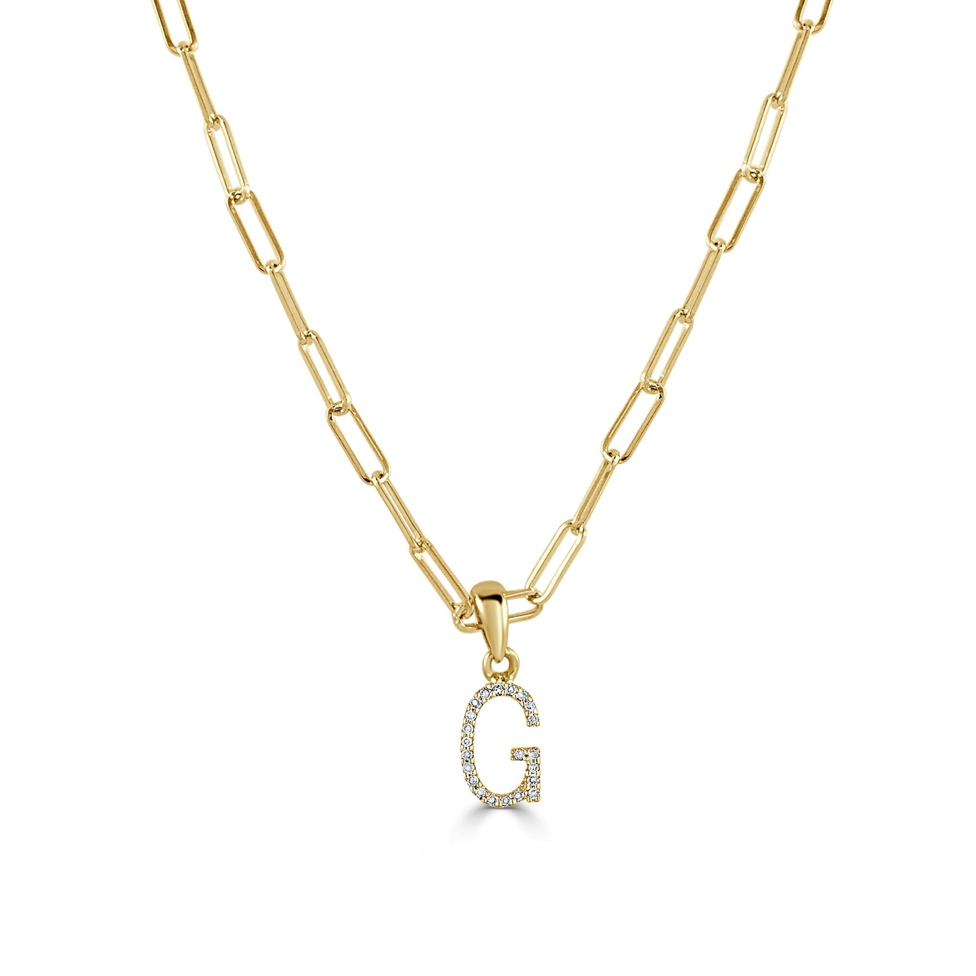 Diamond Initial Paperclip Chain Necklace, 14K