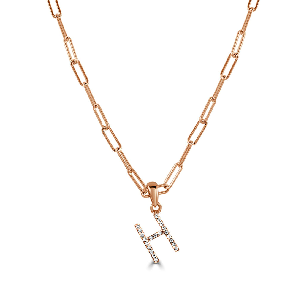 Diamond Initial Paperclip Chain Necklace, 14K