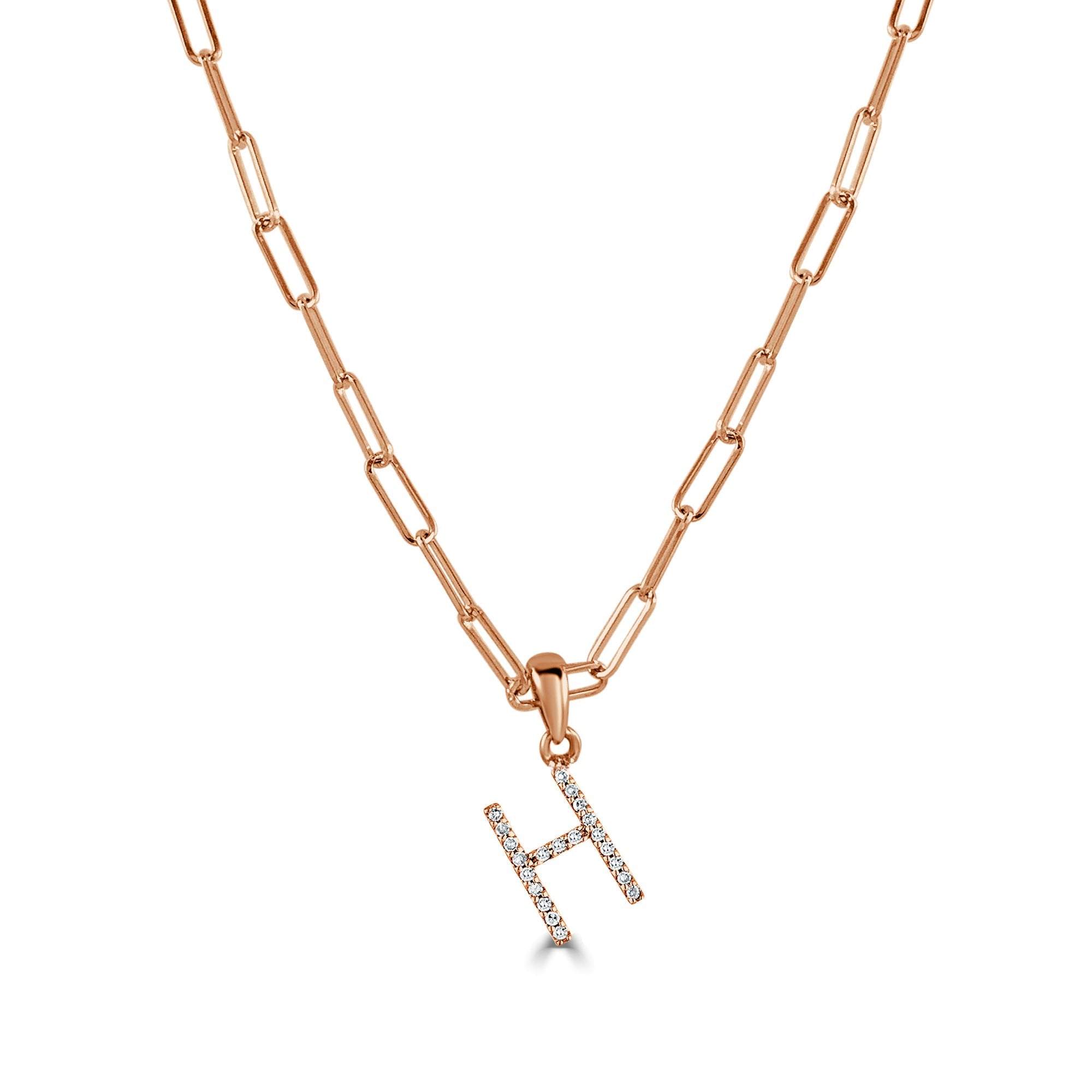 Diamond Initial Paperclip Chain Necklace, 14K