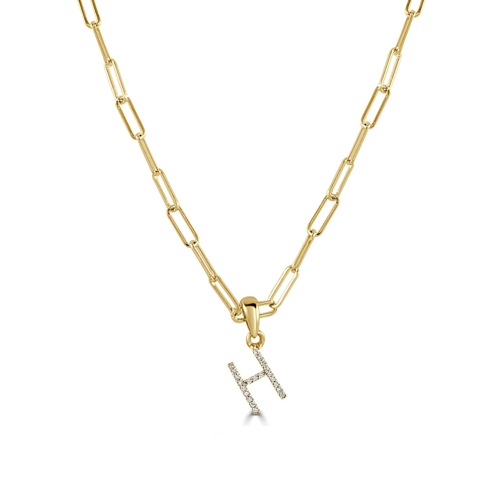 Diamond Initial Paperclip Chain Necklace, 14K