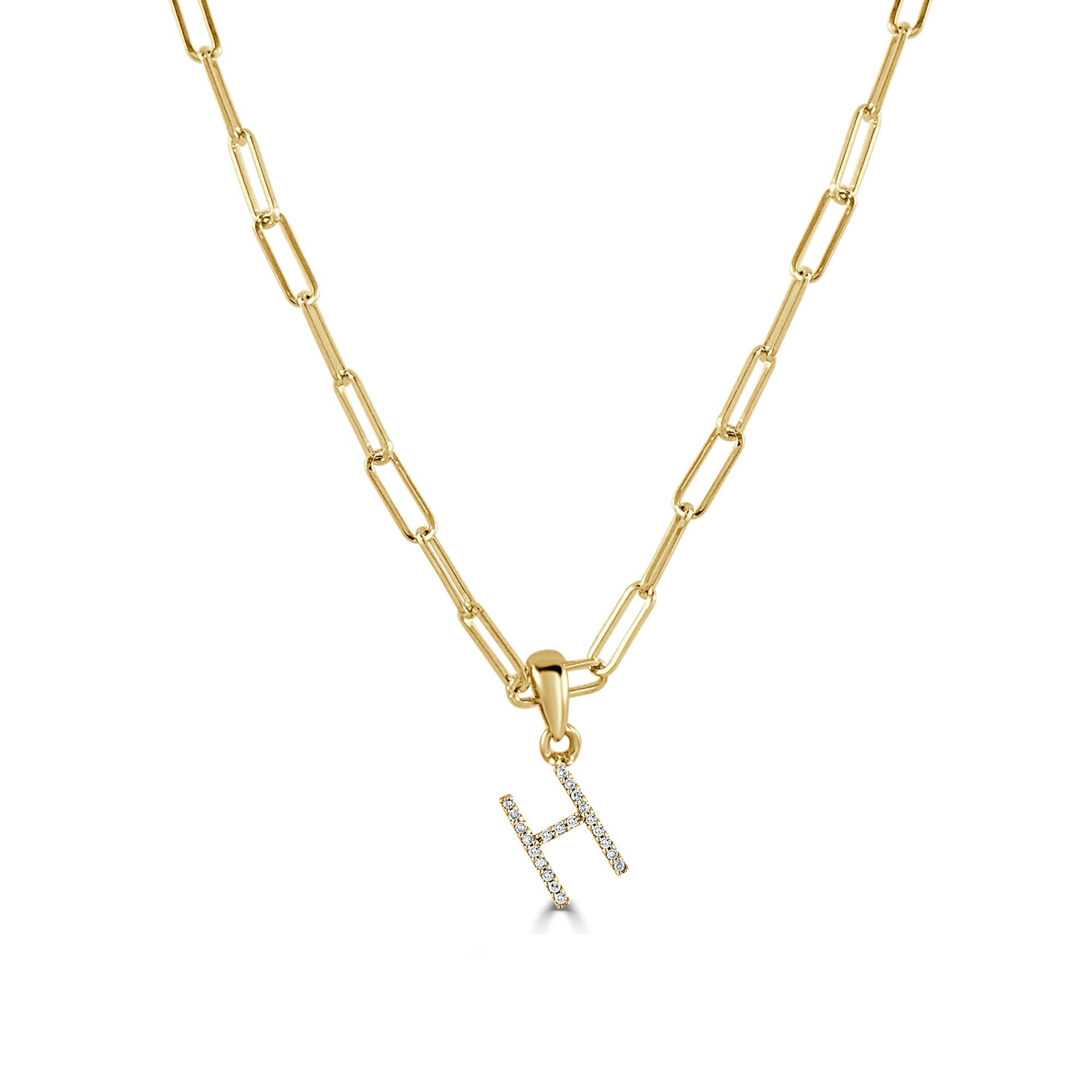 Diamond Initial Paperclip Chain Necklace, 14K