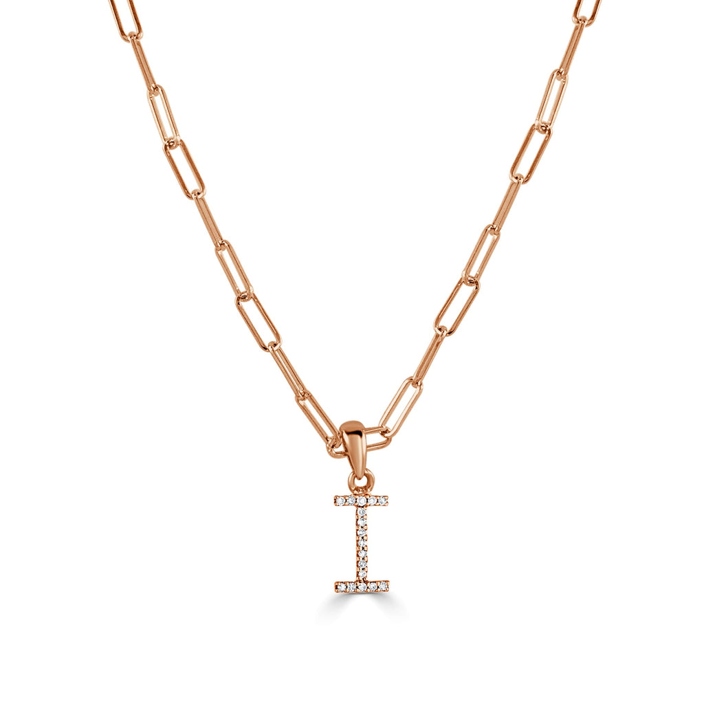 Diamond Initial Paperclip Chain Necklace, 14K