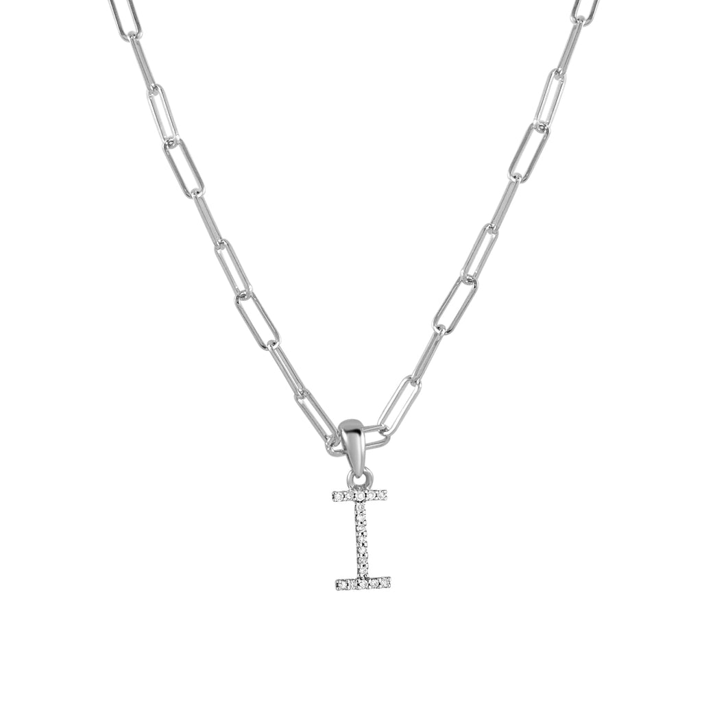 Diamond Initial Paperclip Chain Necklace, 14K